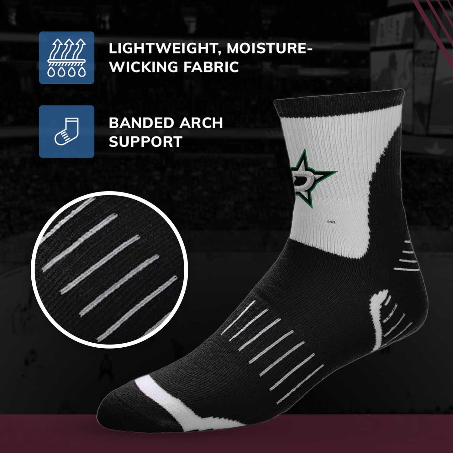 Dallas Stars NHL Adult Surge Team Mascot Mens and Womens Quarter Socks - Black