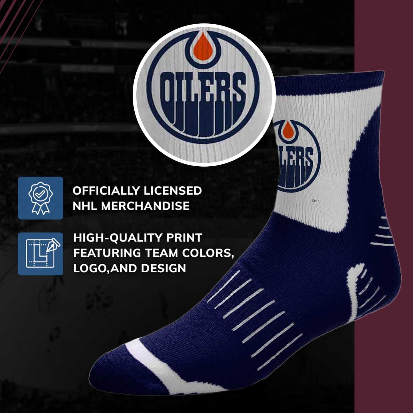 Edmonton Oilers NHL Adult Surge Team Mascot Mens and Womens Quarter Socks - Navy