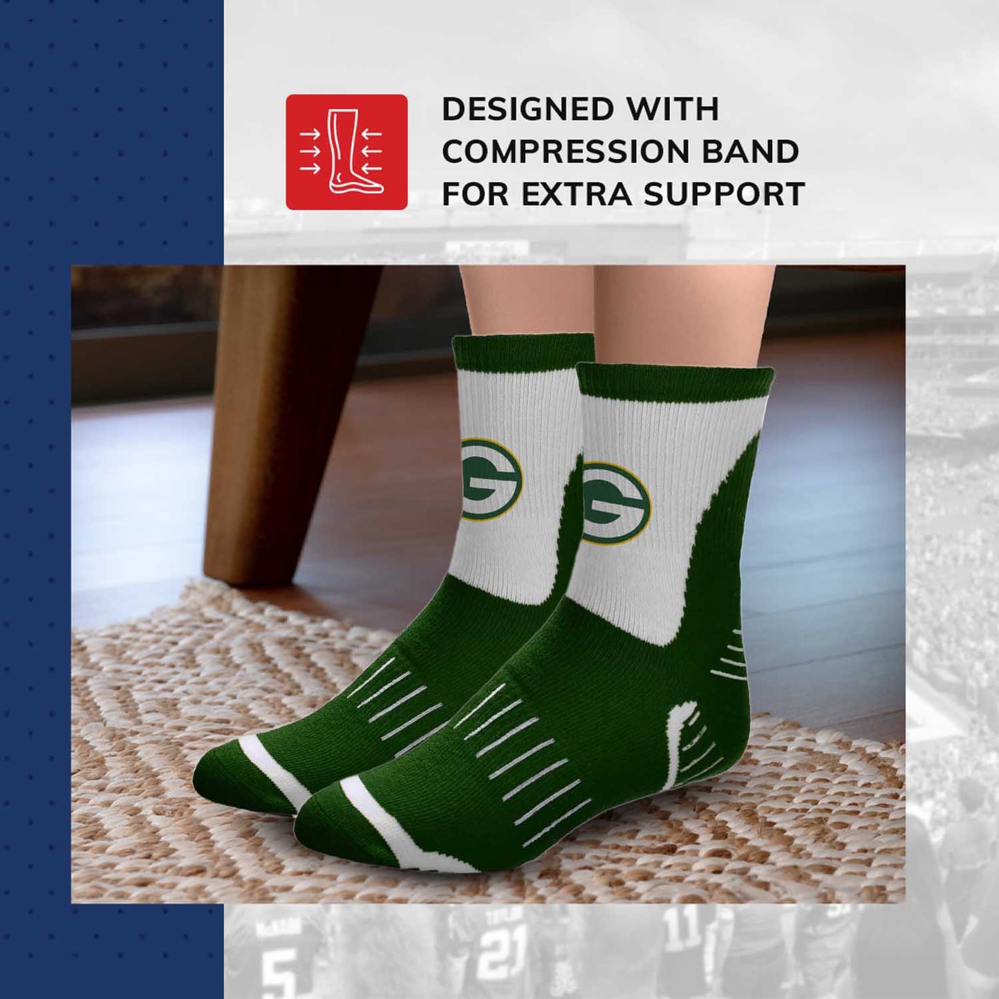 Green Bay Packers NFL Performance Quarter Length Socks - Green