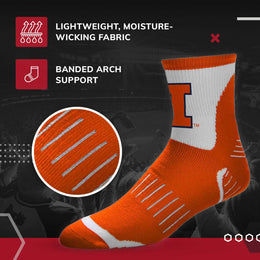 Illinois Fighting Illini Adult NCAA Surge Quarter Length Crew Socks - Orange