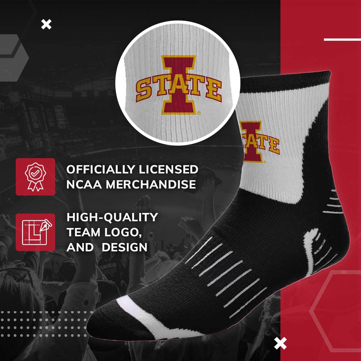 Iowa State Cyclones Adult NCAA Surge Quarter Length Crew Socks - Black