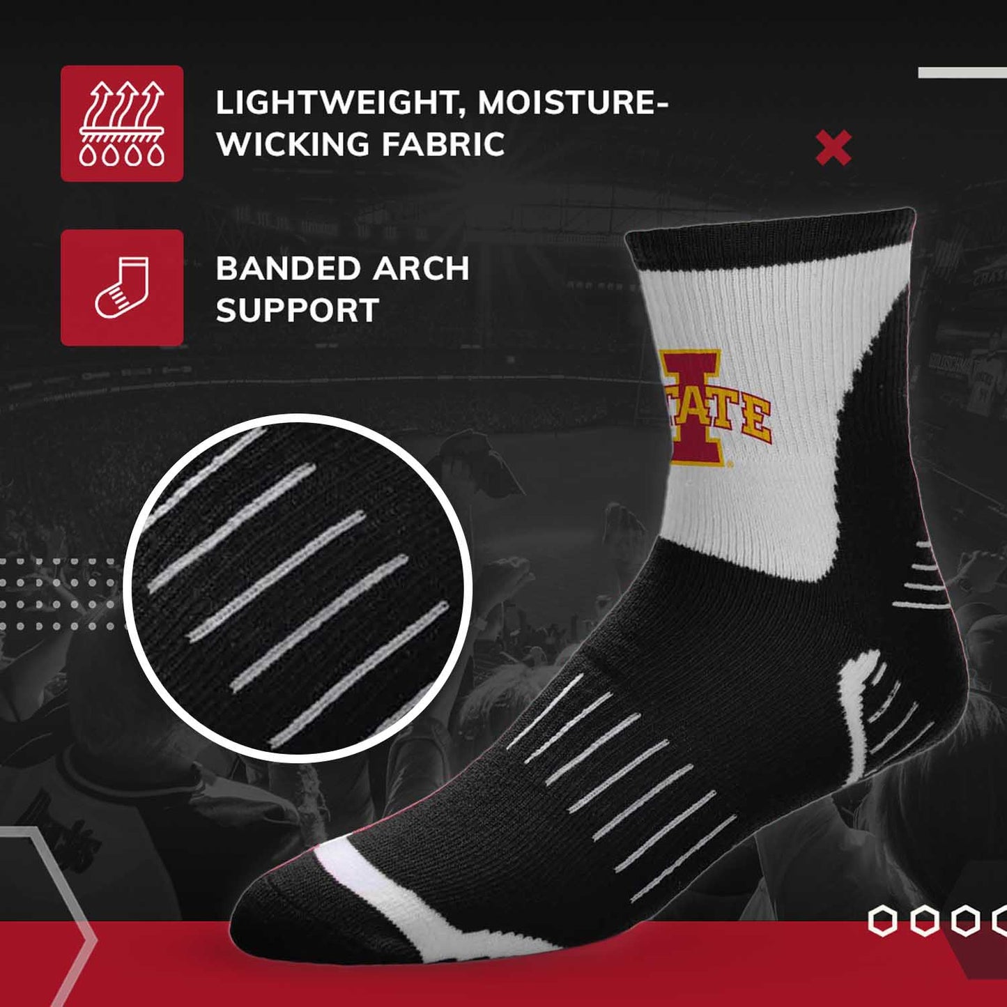 Iowa State Cyclones Adult NCAA Surge Quarter Length Crew Socks - Black