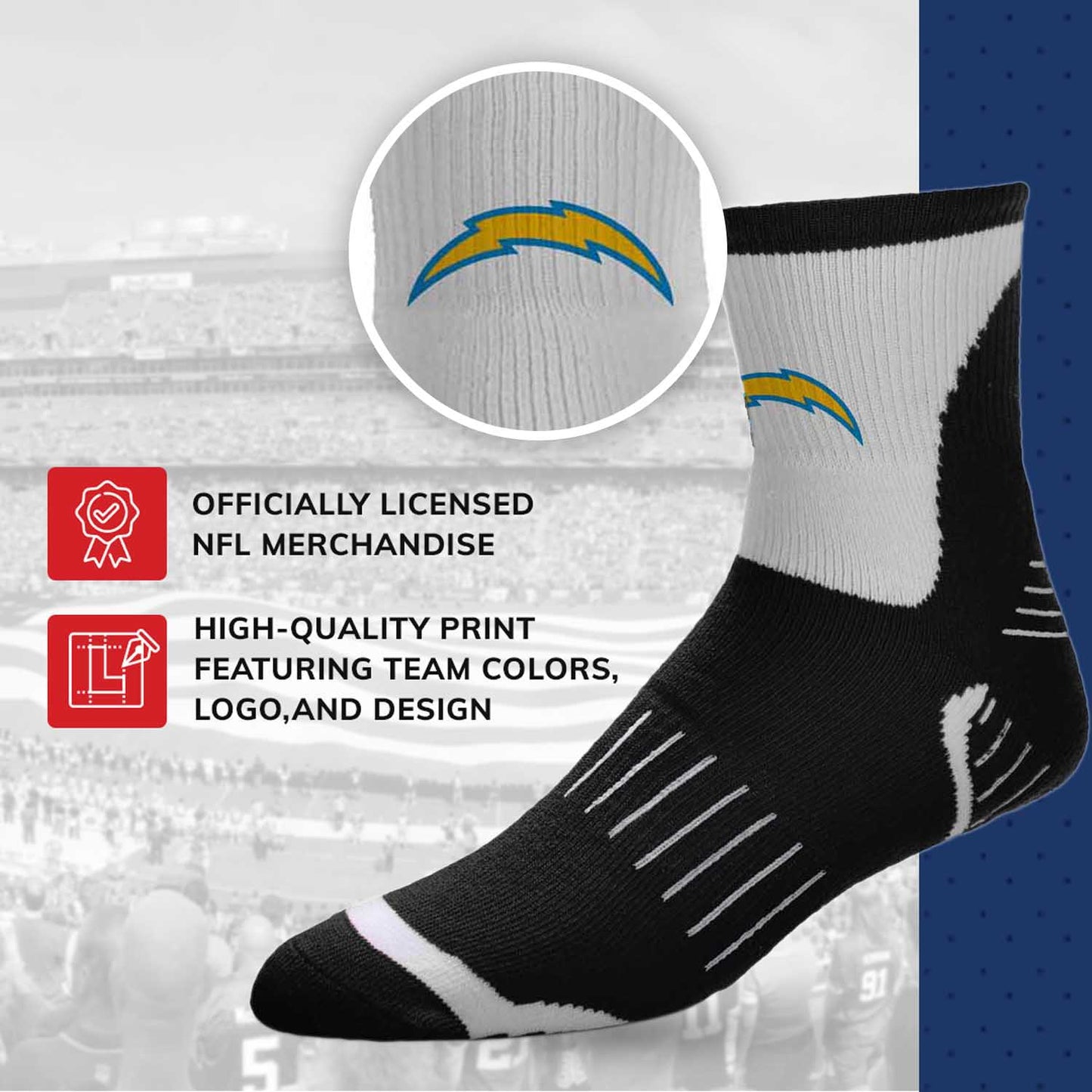 Los Angeles Chargers NFL Performance Quarter Length Socks - Black
