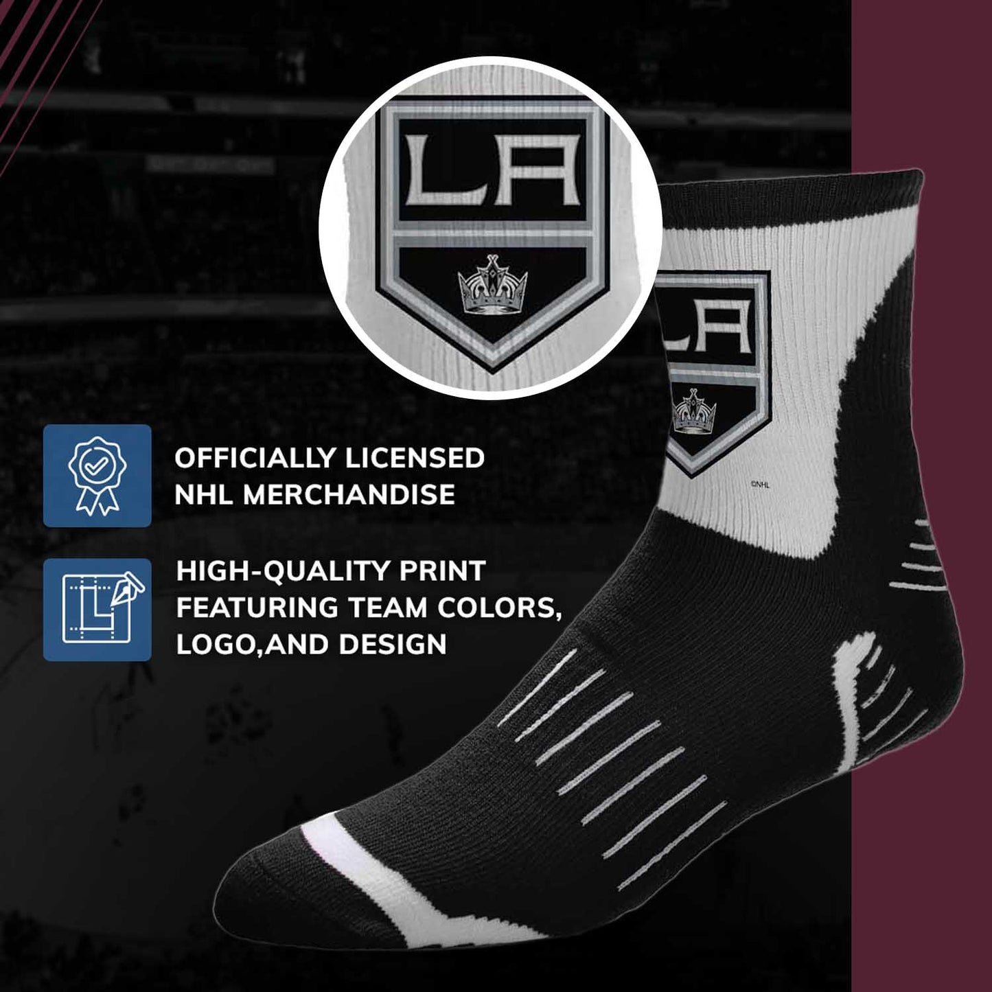 Los Angeles Kings NHL Adult Surge Team Mascot Mens and Womens Quarter Socks - Black