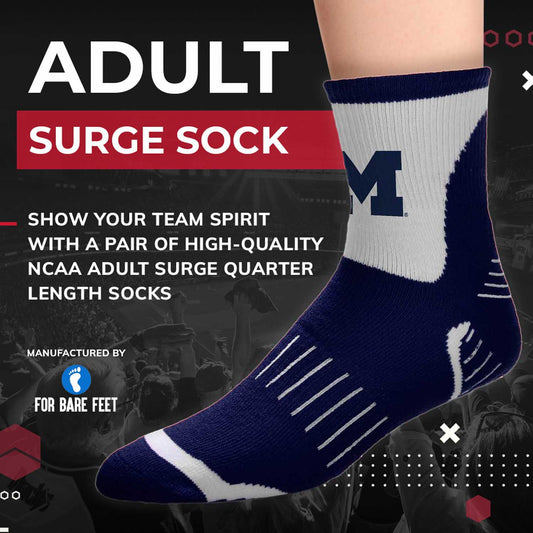 Michigan Wolverines Adult NCAA Surge Quarter Length Crew Socks - Navy