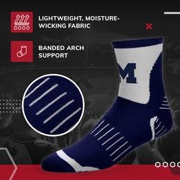 Michigan Wolverines Adult NCAA Surge Quarter Length Crew Socks - Navy