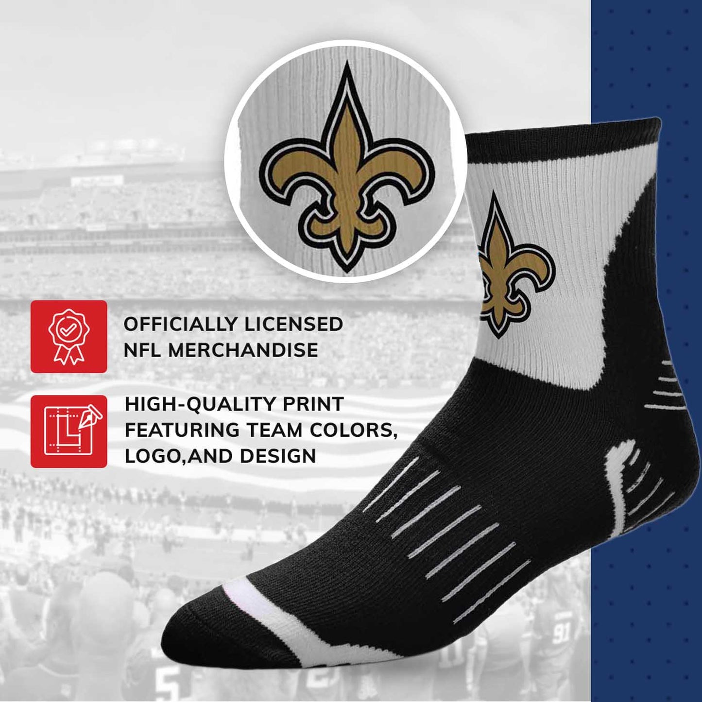 New Orleans Saints NFL Performance Quarter Length Socks - Black