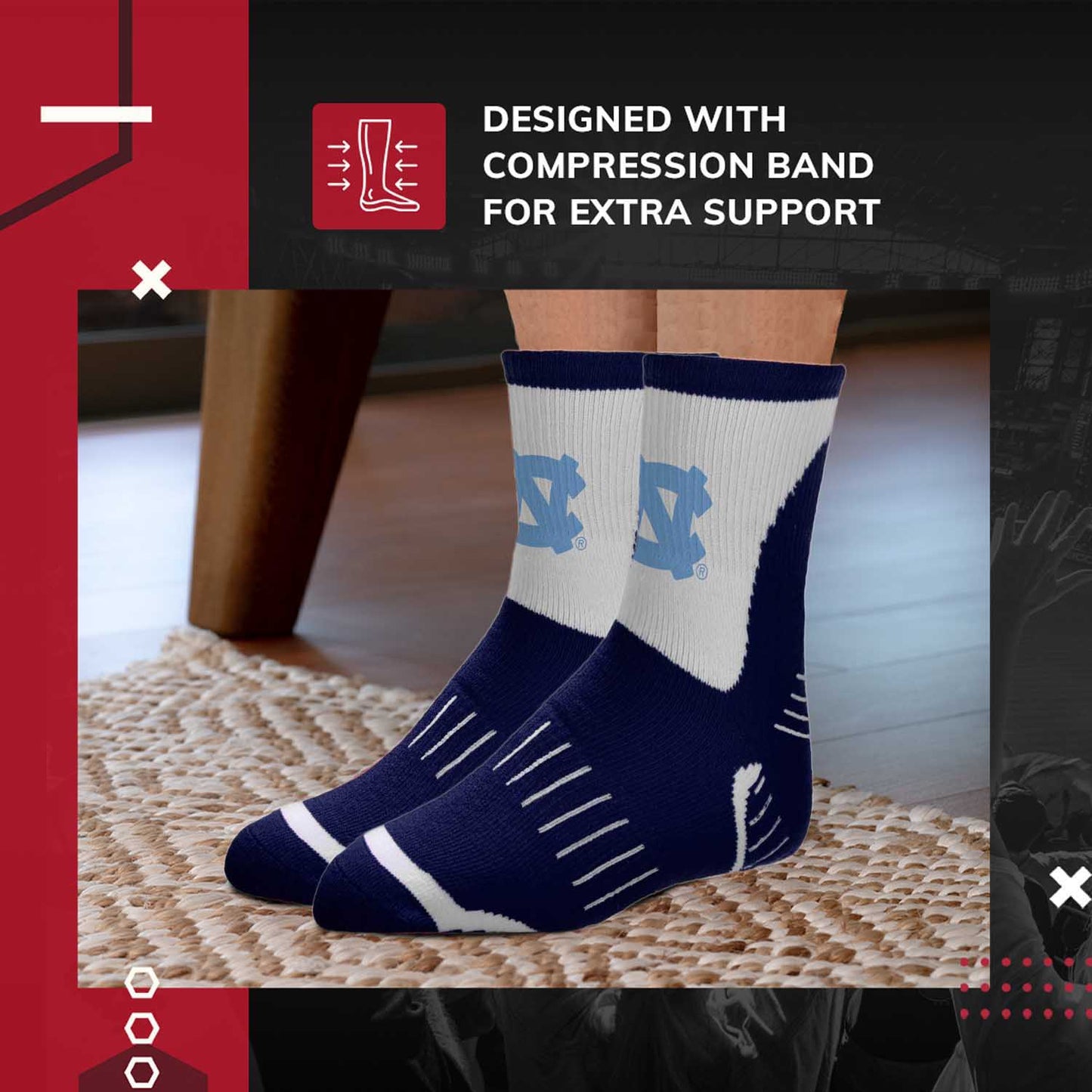 North Carolina Tar Heels Adult NCAA Surge Quarter Length Crew Socks - Navy