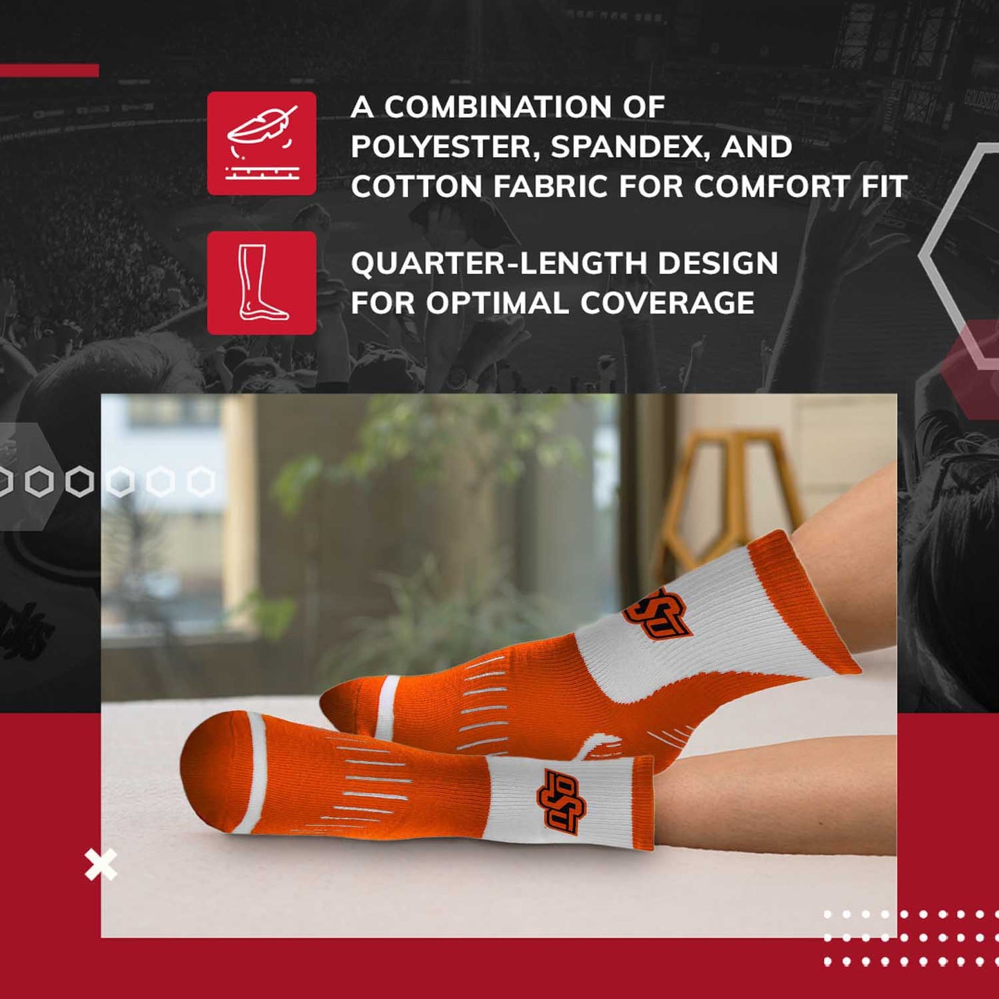 Oklahoma State Cowboys Adult NCAA Surge Quarter Length Crew Socks - Orange