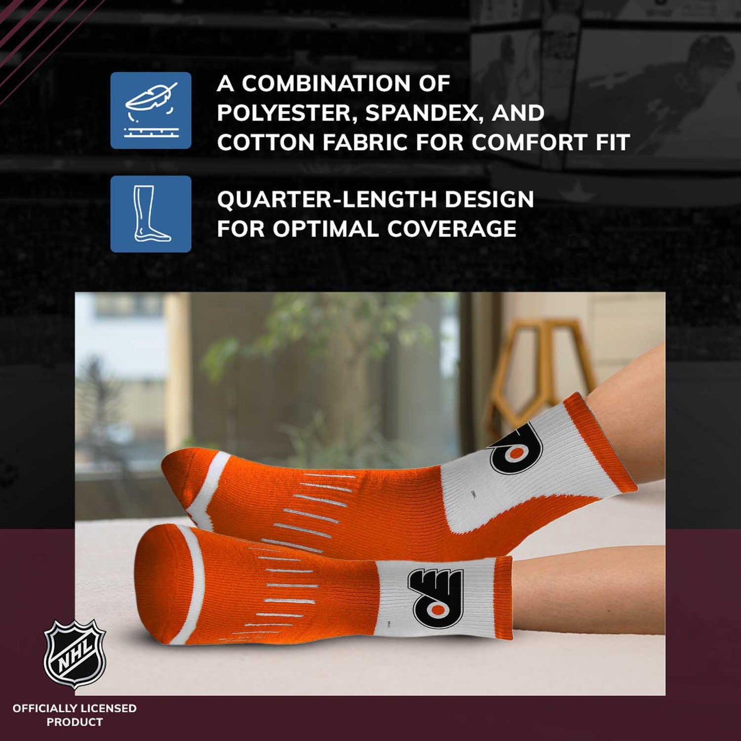 Philadelphia Flyers NHL Adult Surge Team Mascot Mens and Womens Quarter Socks - Orange