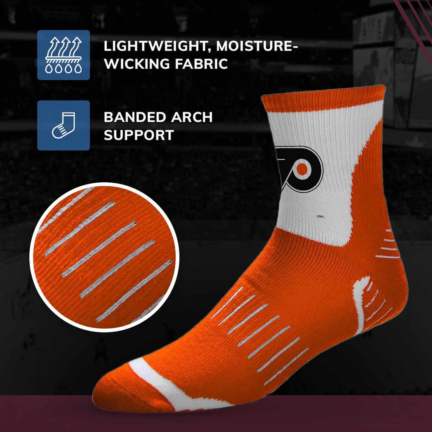 Philadelphia Flyers NHL Adult Surge Team Mascot Mens and Womens Quarter Socks - Orange