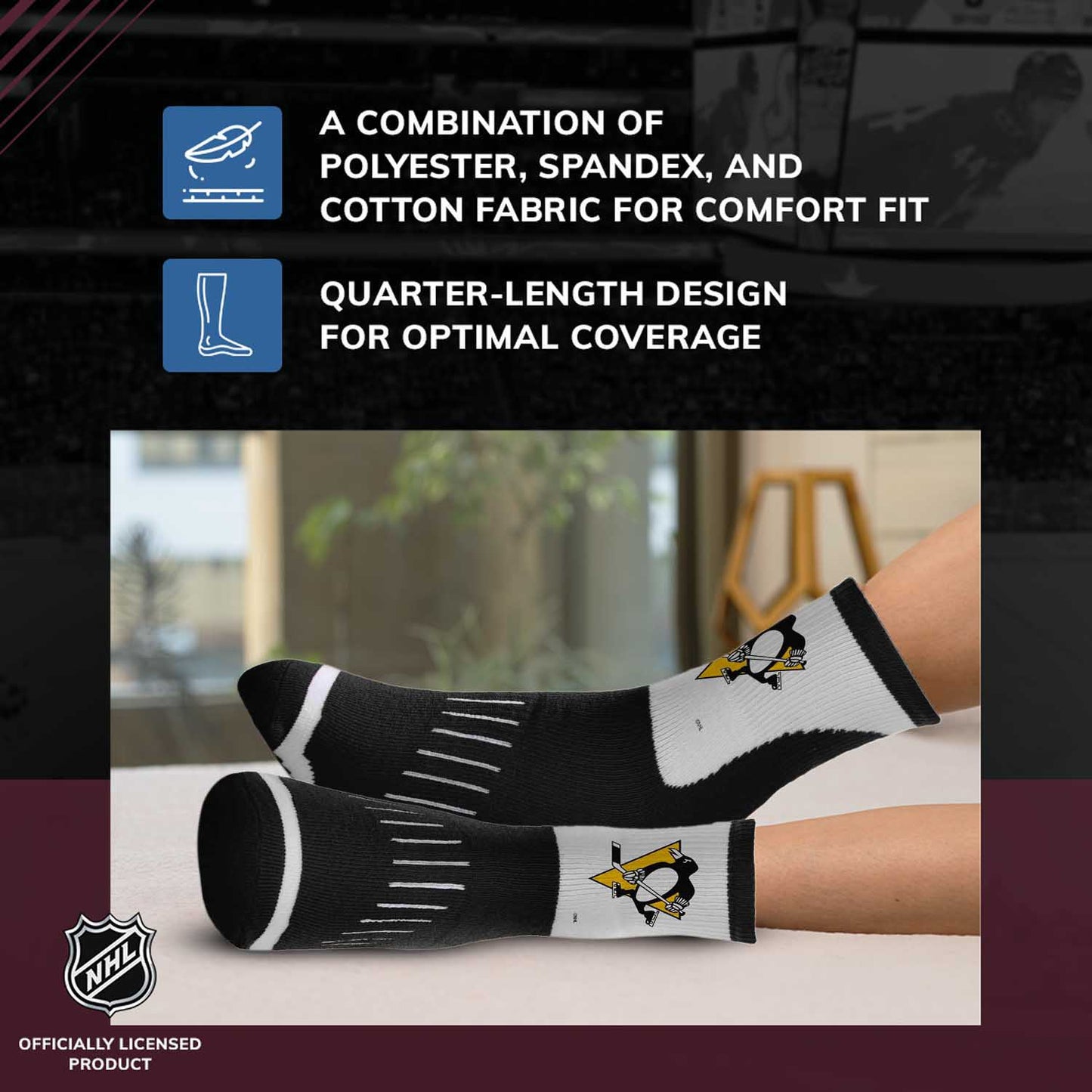 Pittsburgh Penguins NHL Adult Surge Team Mascot Mens and Womens Quarter Socks - Black