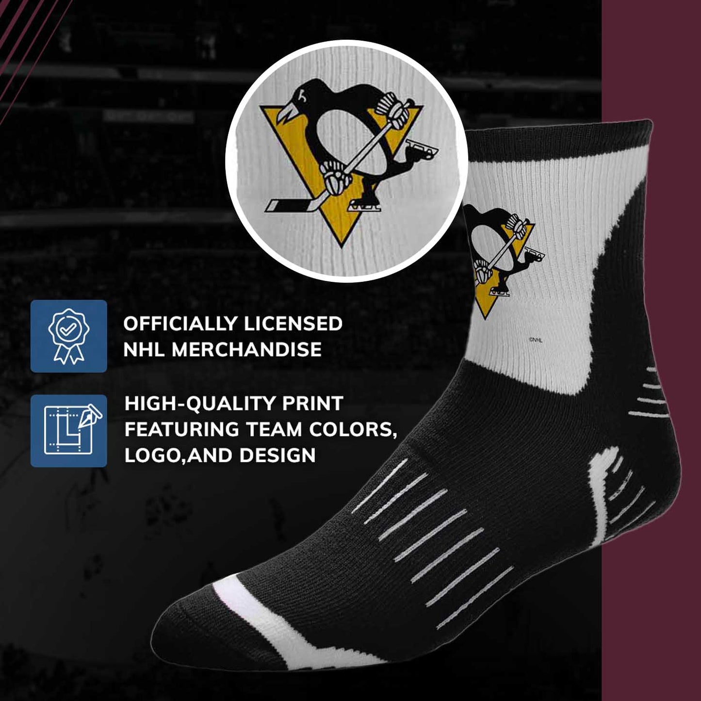 Pittsburgh Penguins NHL Adult Surge Team Mascot Mens and Womens Quarter Socks - Black