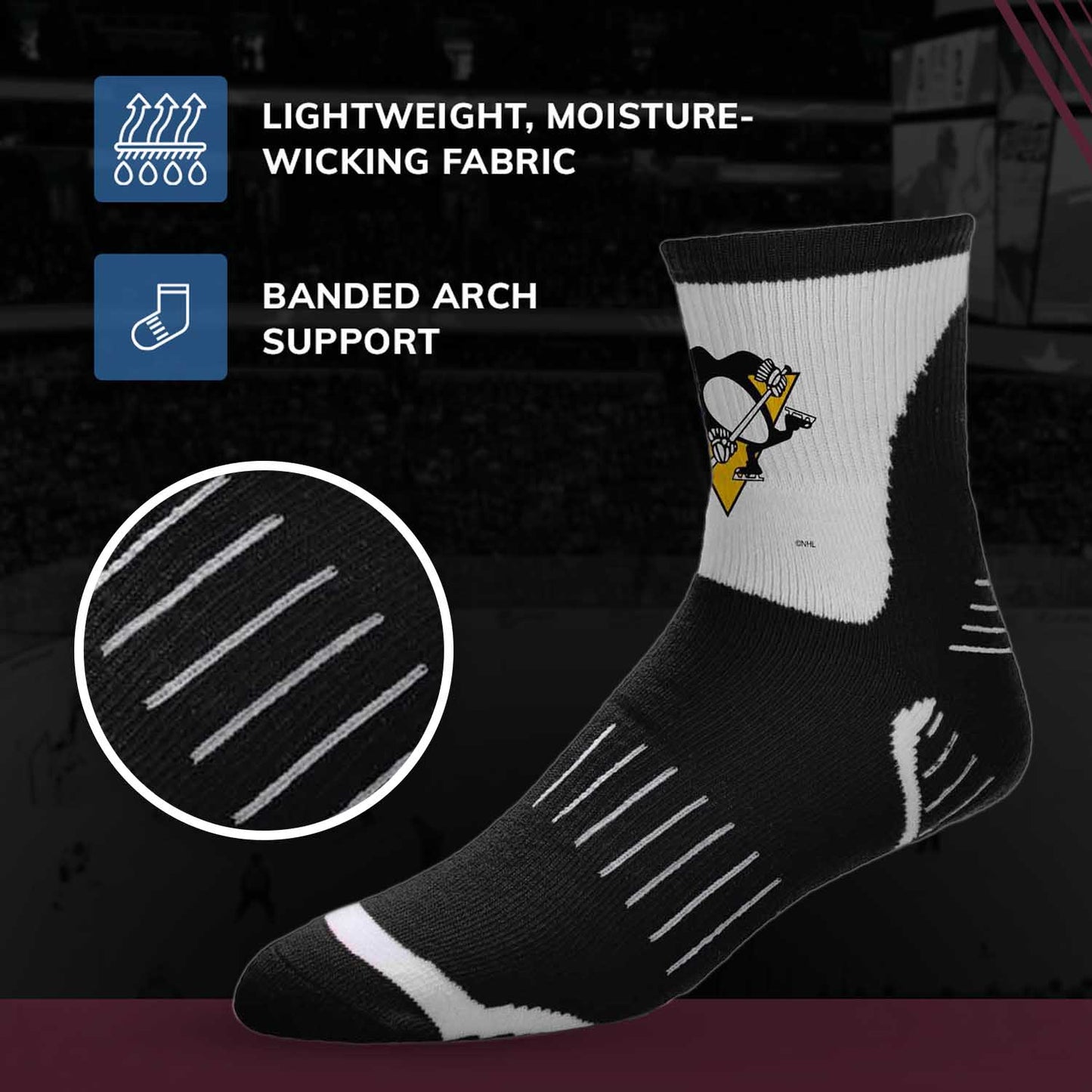 Pittsburgh Penguins NHL Adult Surge Team Mascot Mens and Womens Quarter Socks - Black