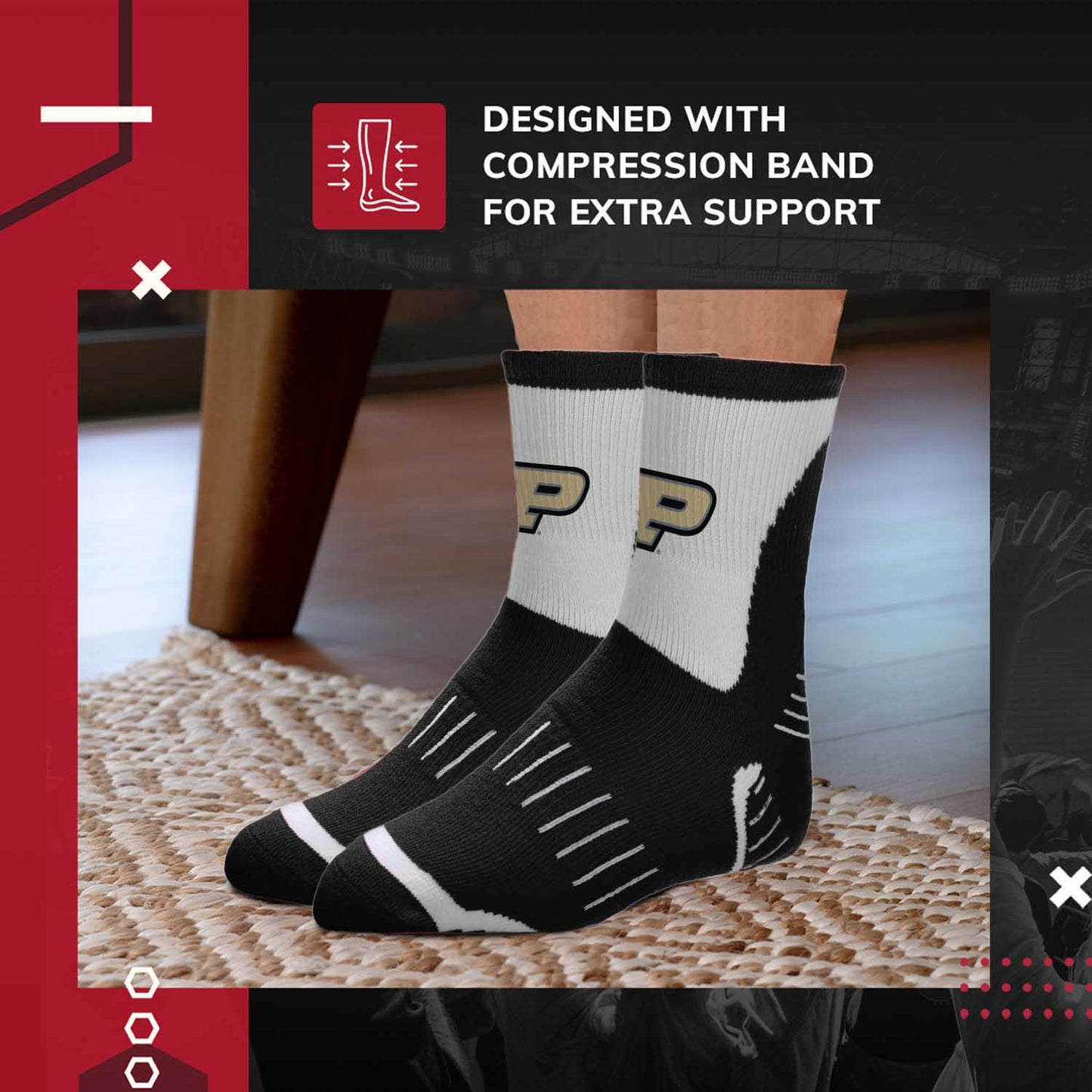 Purdue Boilermakers NCAA Youth Surge Team Mascot Quarter Socks - Black