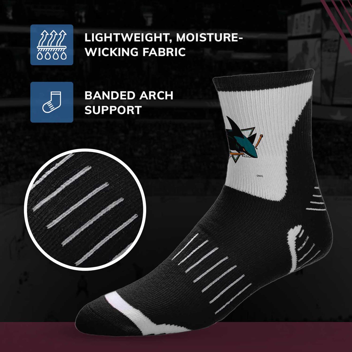 San Jose Sharks NHL Adult Surge Team Mascot Mens and Womens Quarter Socks - Black