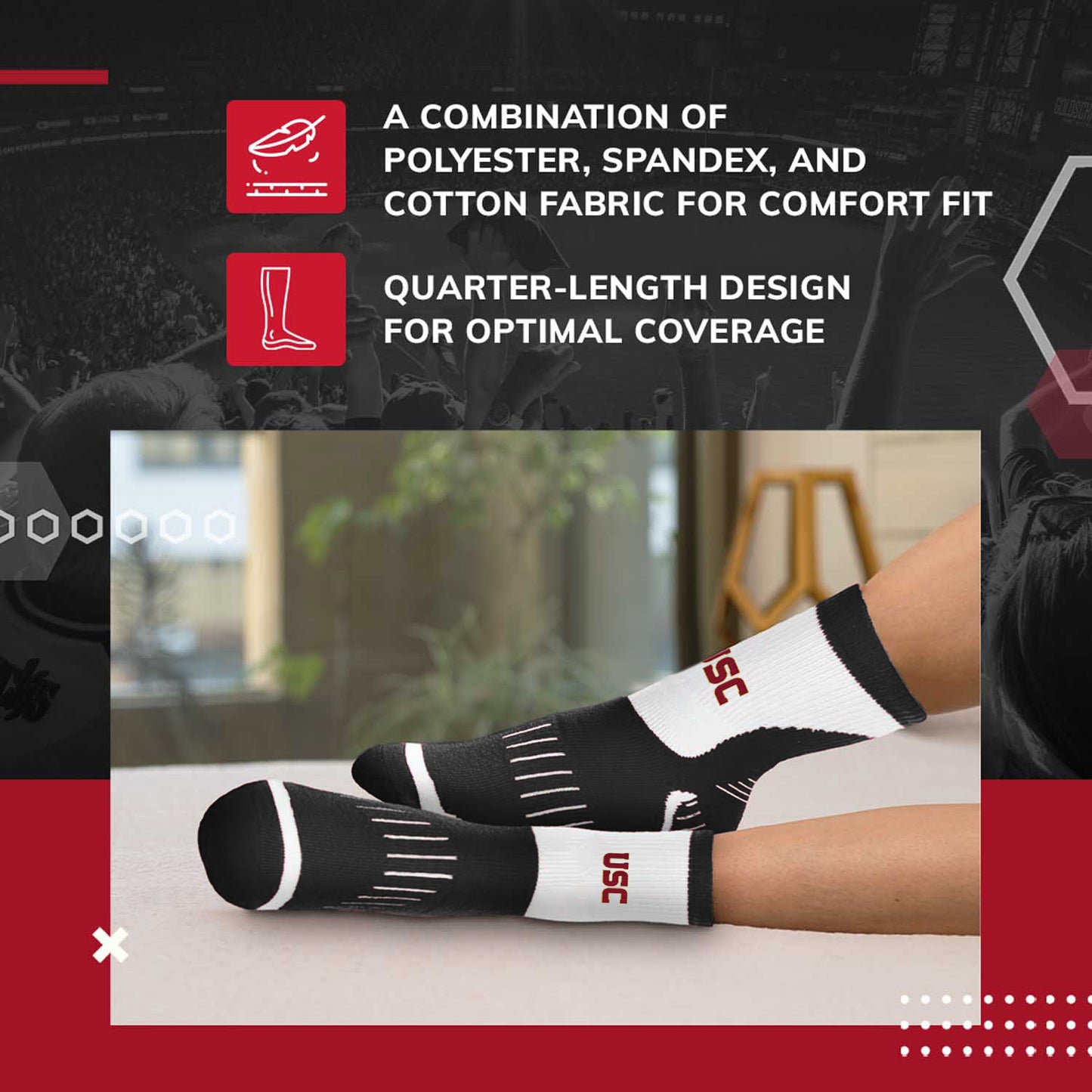 USC Trojans Youth Surge Crew Socks Sports Fan For Boys and Girls with Logo - Black