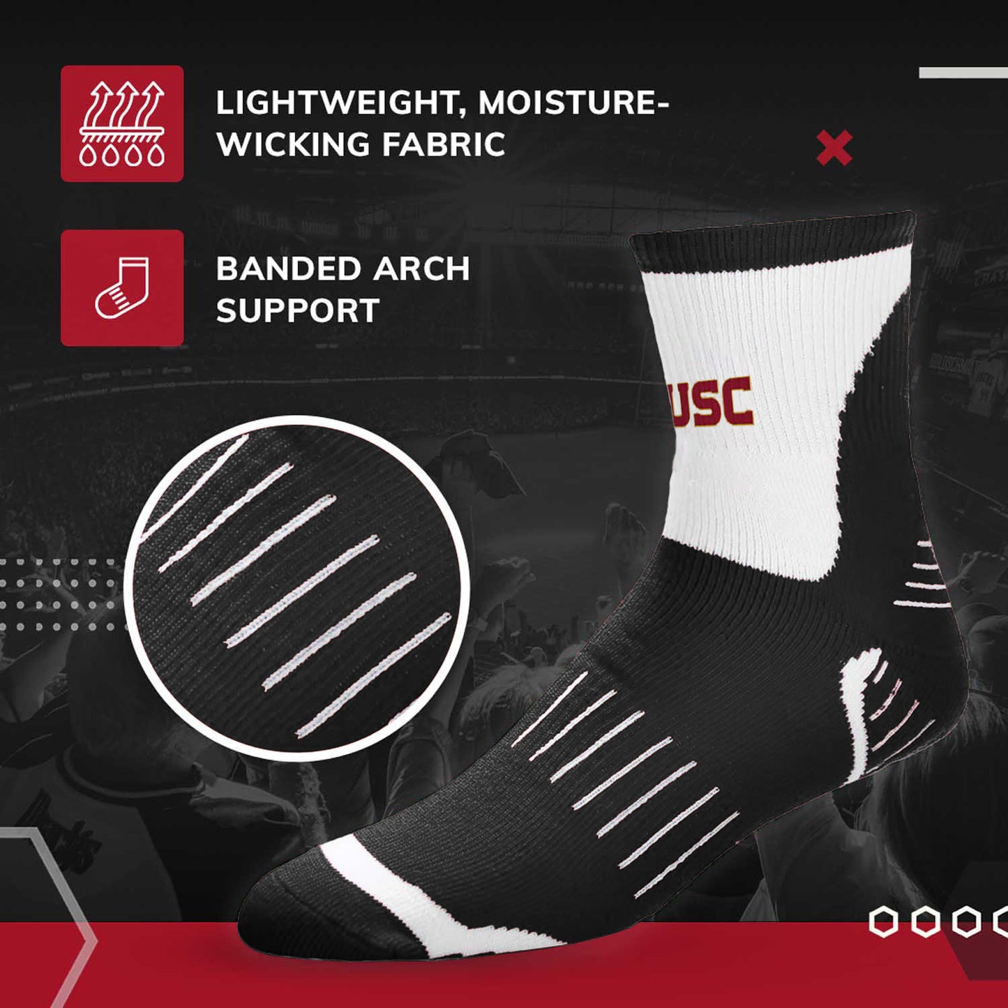 USC Trojans Youth Surge Crew Socks Sports Fan For Boys and Girls with Logo - Black