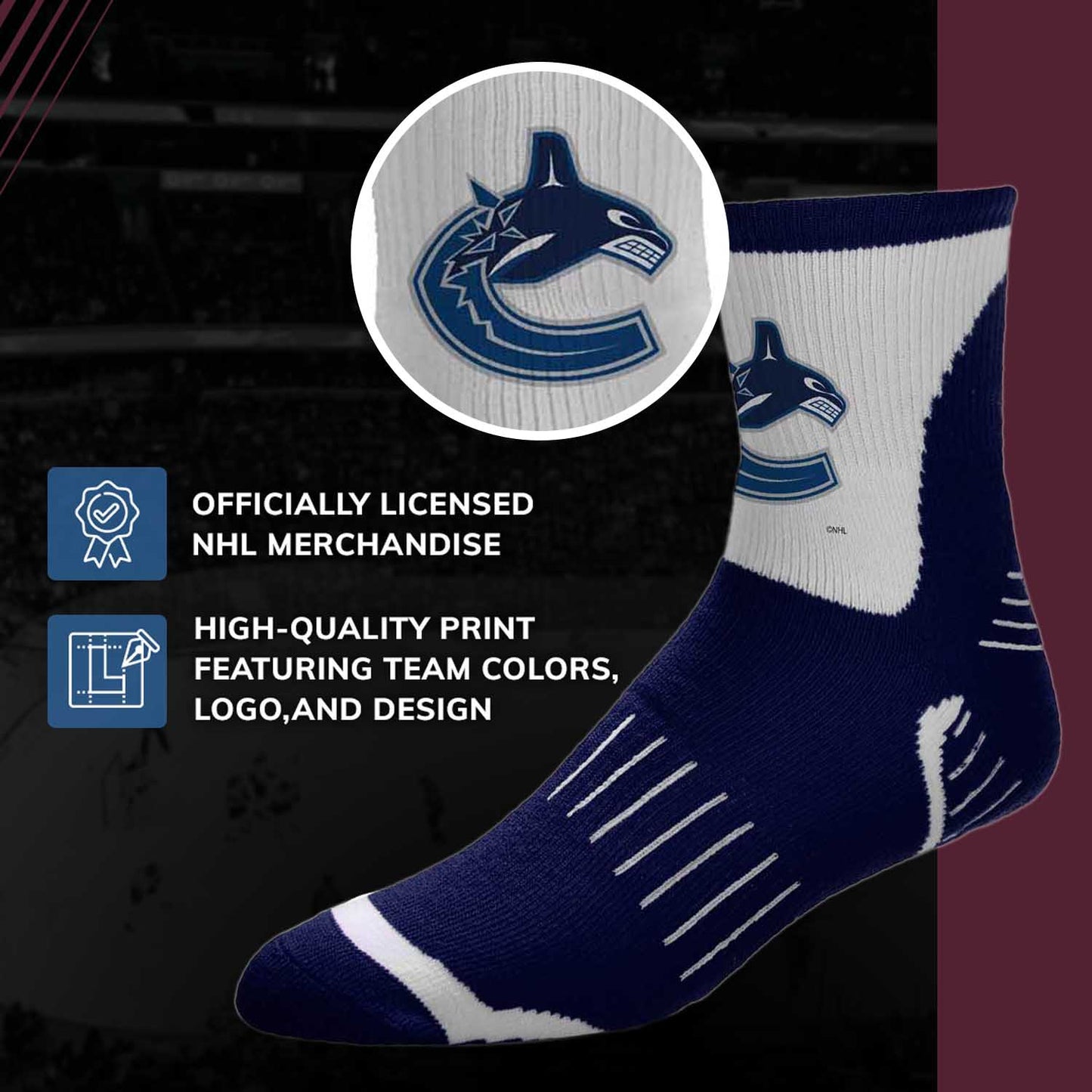 Vancouver Canucks NHL Adult Surge Team Mascot Mens and Womens Quarter Socks - Navy