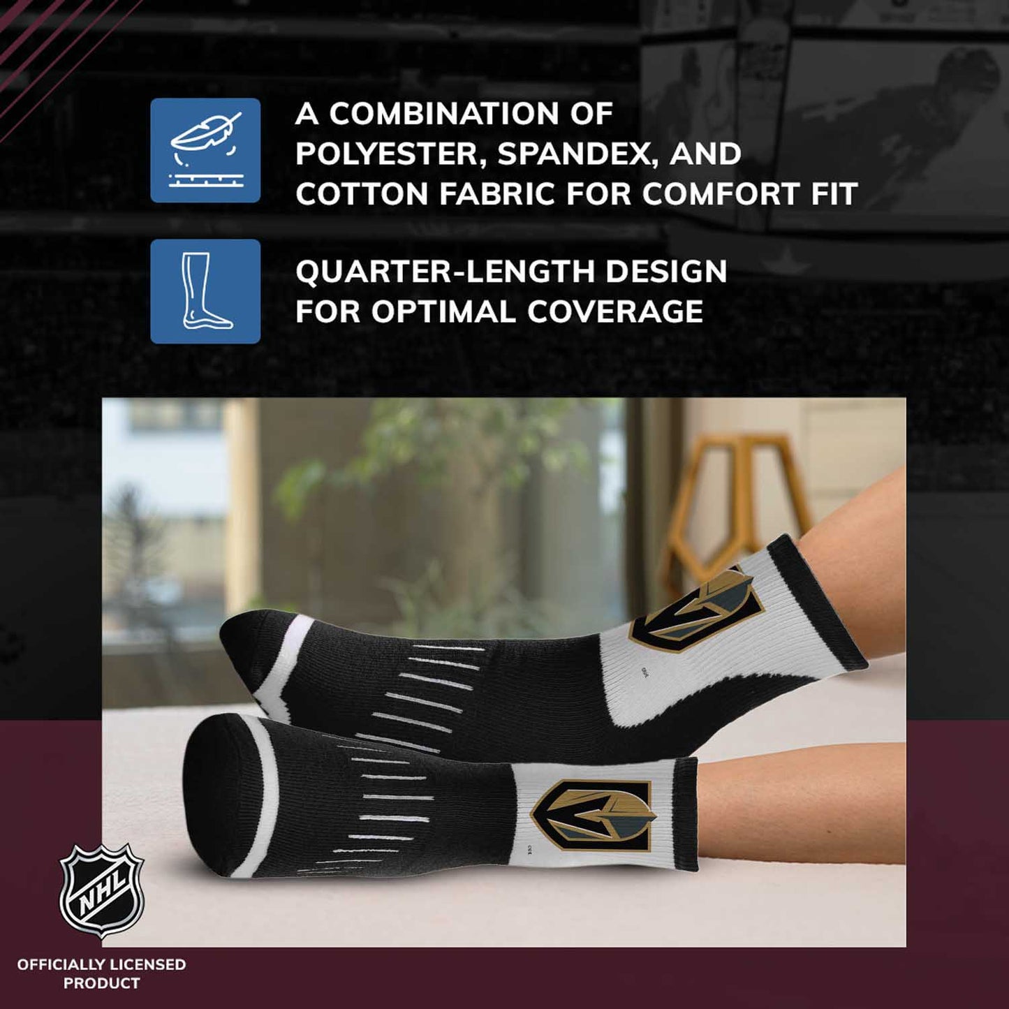 Las Vegas Golden Knights NHL Adult Surge Team Mascot Mens and Womens Quarter Socks - Black