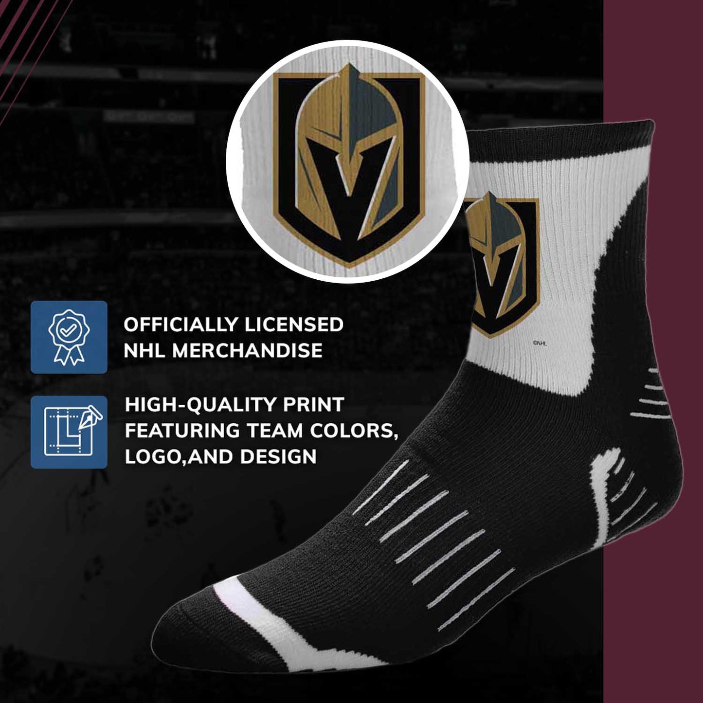 Las Vegas Golden Knights NHL Adult Surge Team Mascot Mens and Womens Quarter Socks - Black