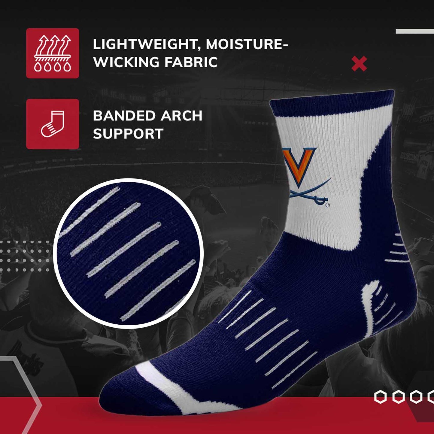 Virginia Cavaliers Adult NCAA Surge Quarter Length Crew Socks - Navy