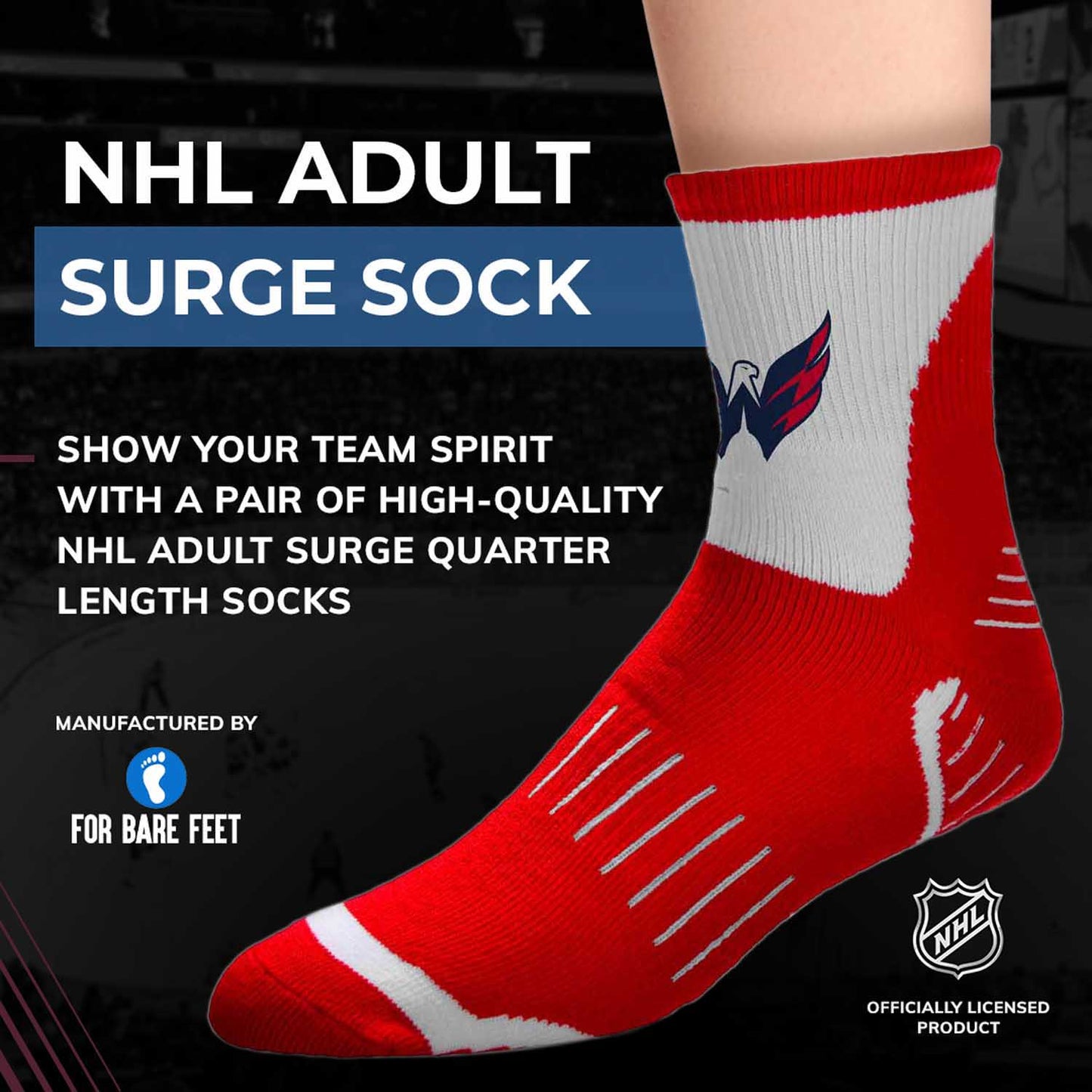 Washington Capitals NHL Adult Surge Team Mascot Mens and Womens Quarter Socks - Red
