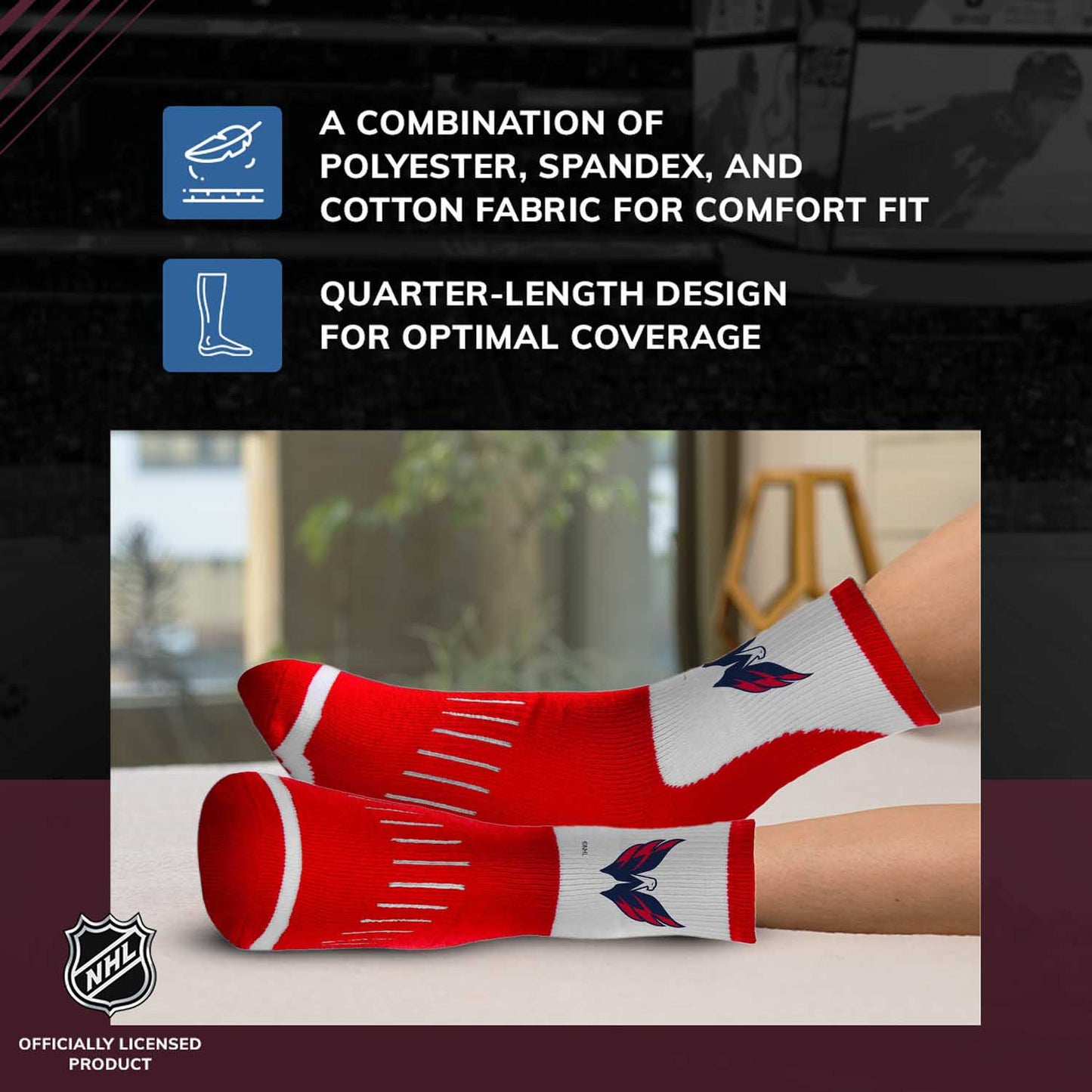 Washington Capitals NHL Adult Surge Team Mascot Mens and Womens Quarter Socks - Red