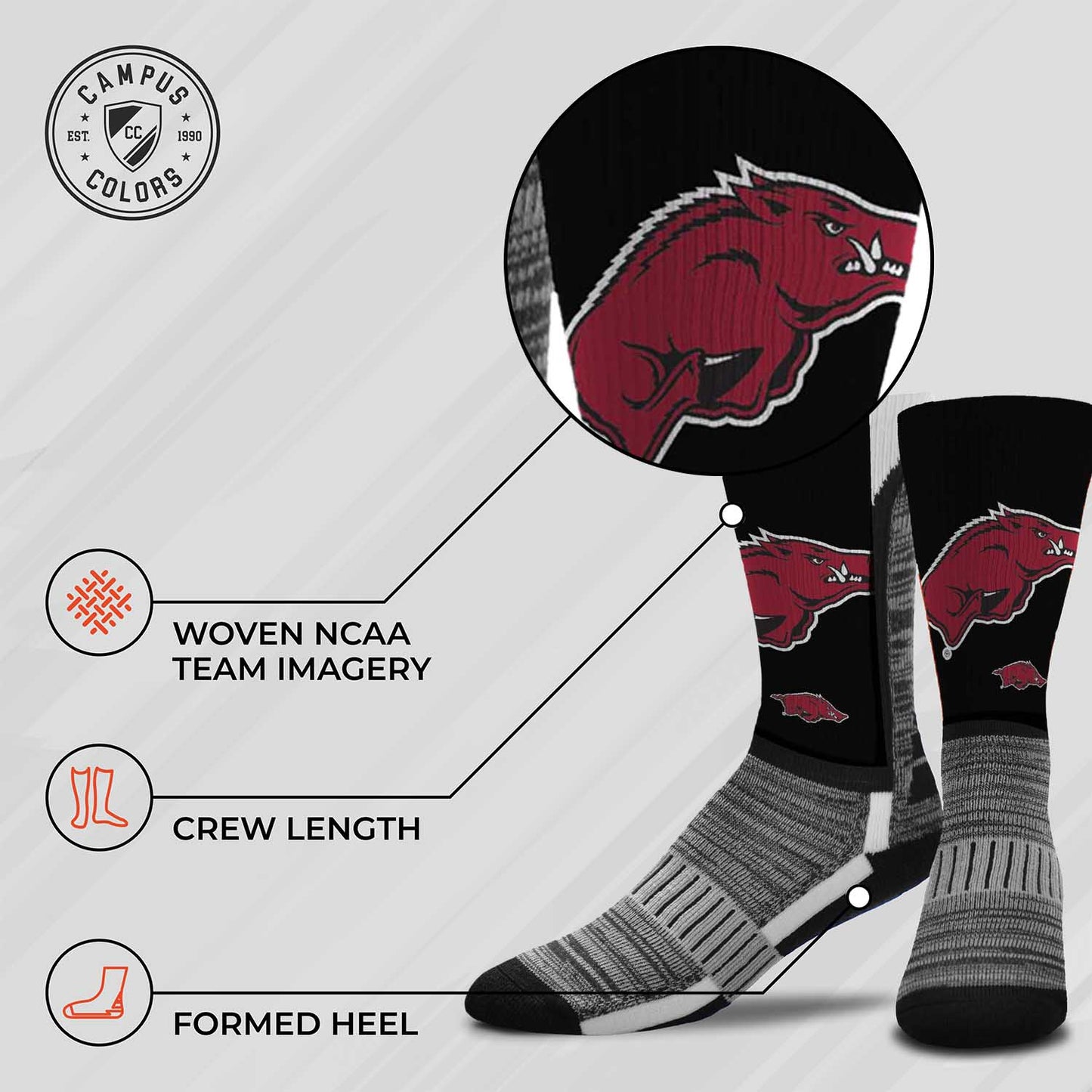 Arkansas Razorbacks NCAA Youth University Socks - Black