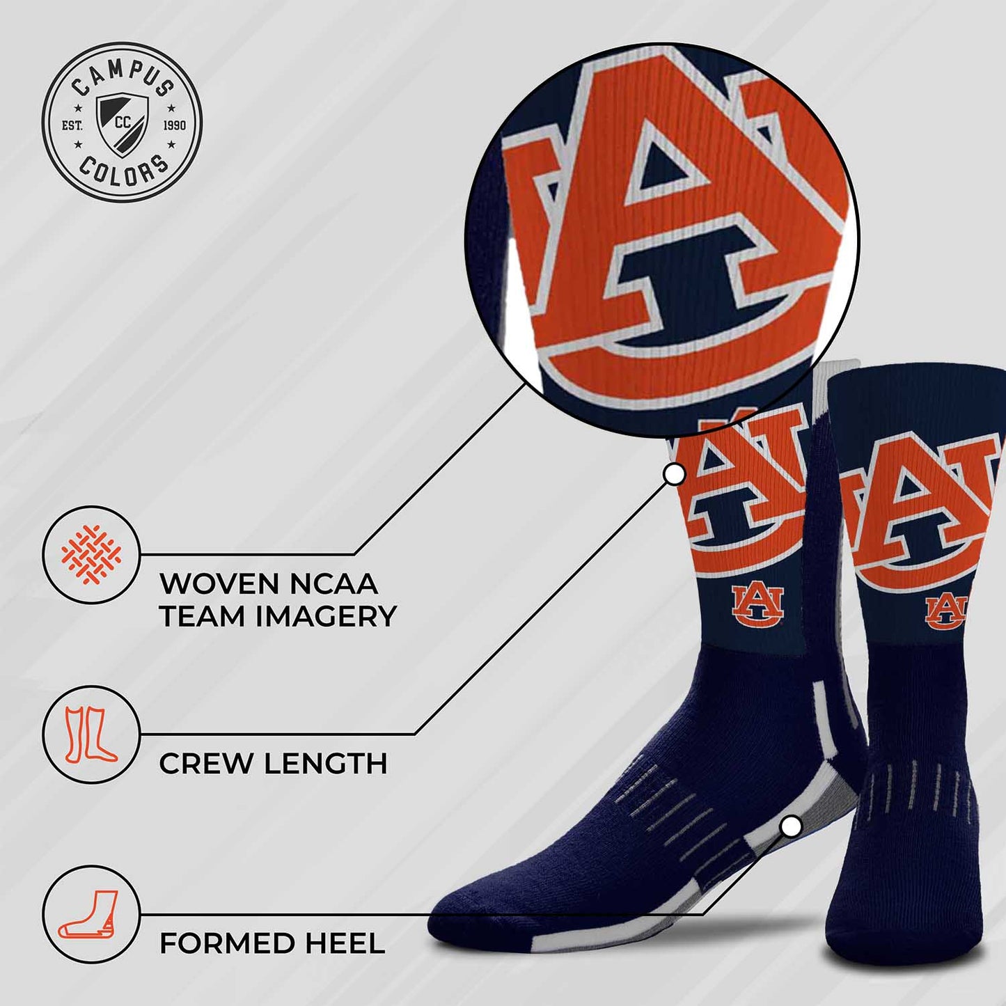 Auburn Tigers NCAA Adult State and University Crew Socks - Indigo/Navy
