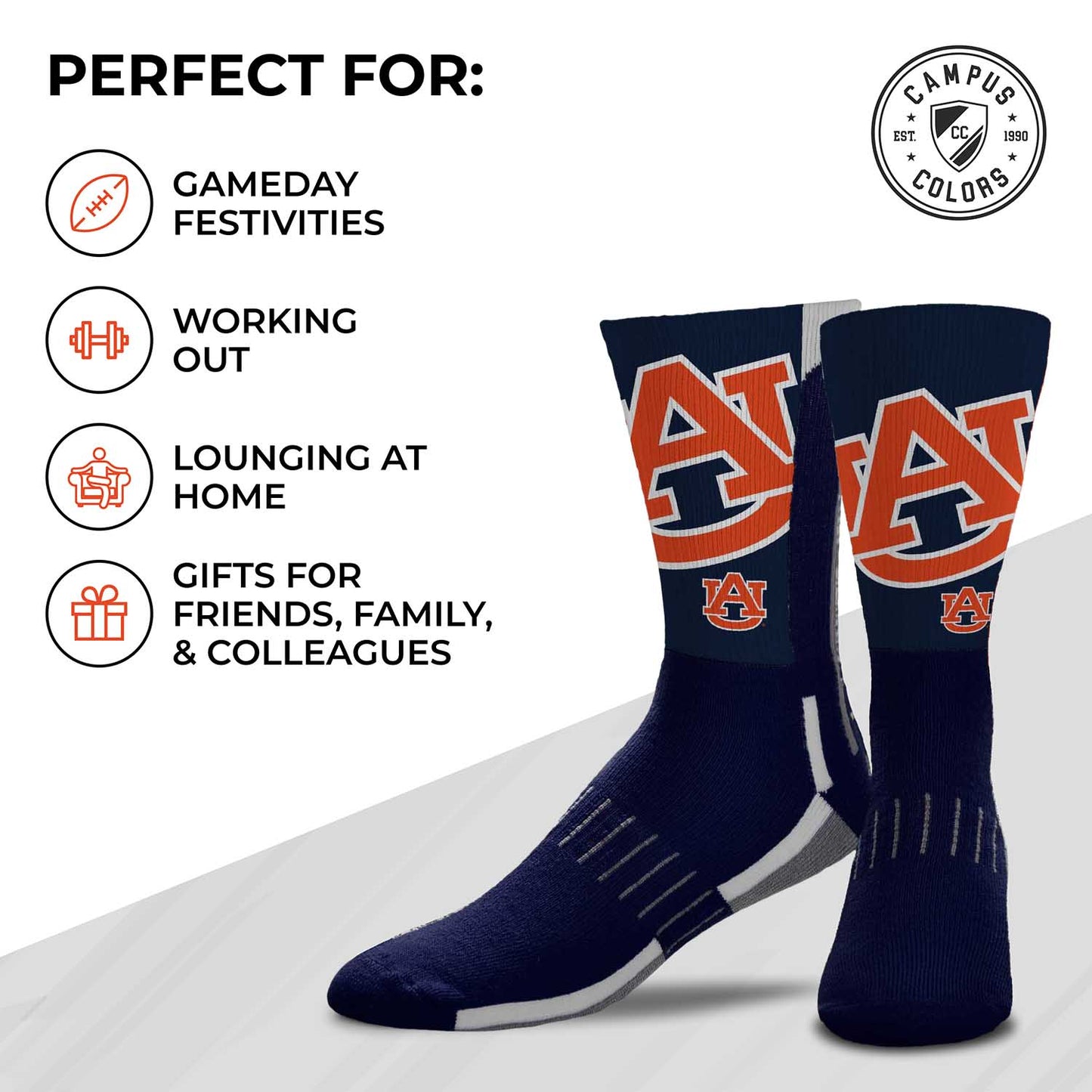 Auburn Tigers NCAA Adult State and University Crew Socks - Indigo/Navy