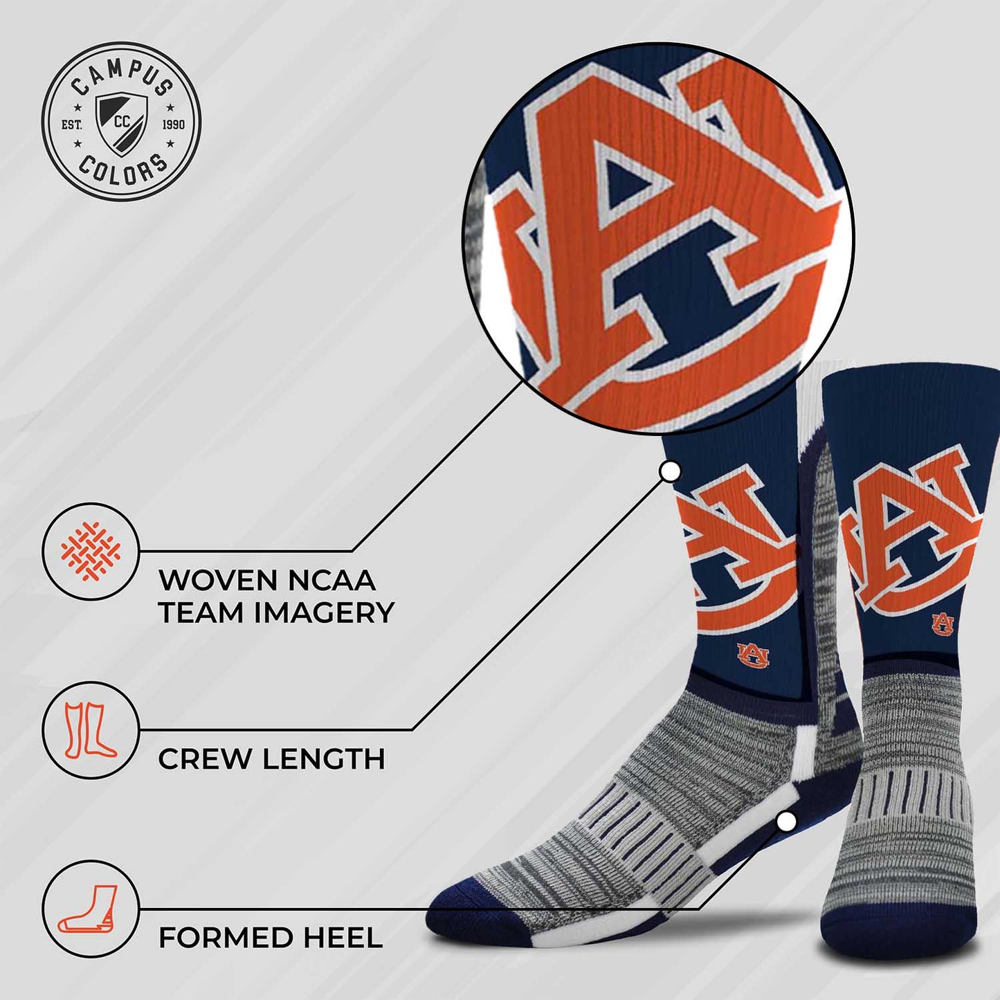 Auburn Tigers NCAA Adult State and University Crew Socks - Navy