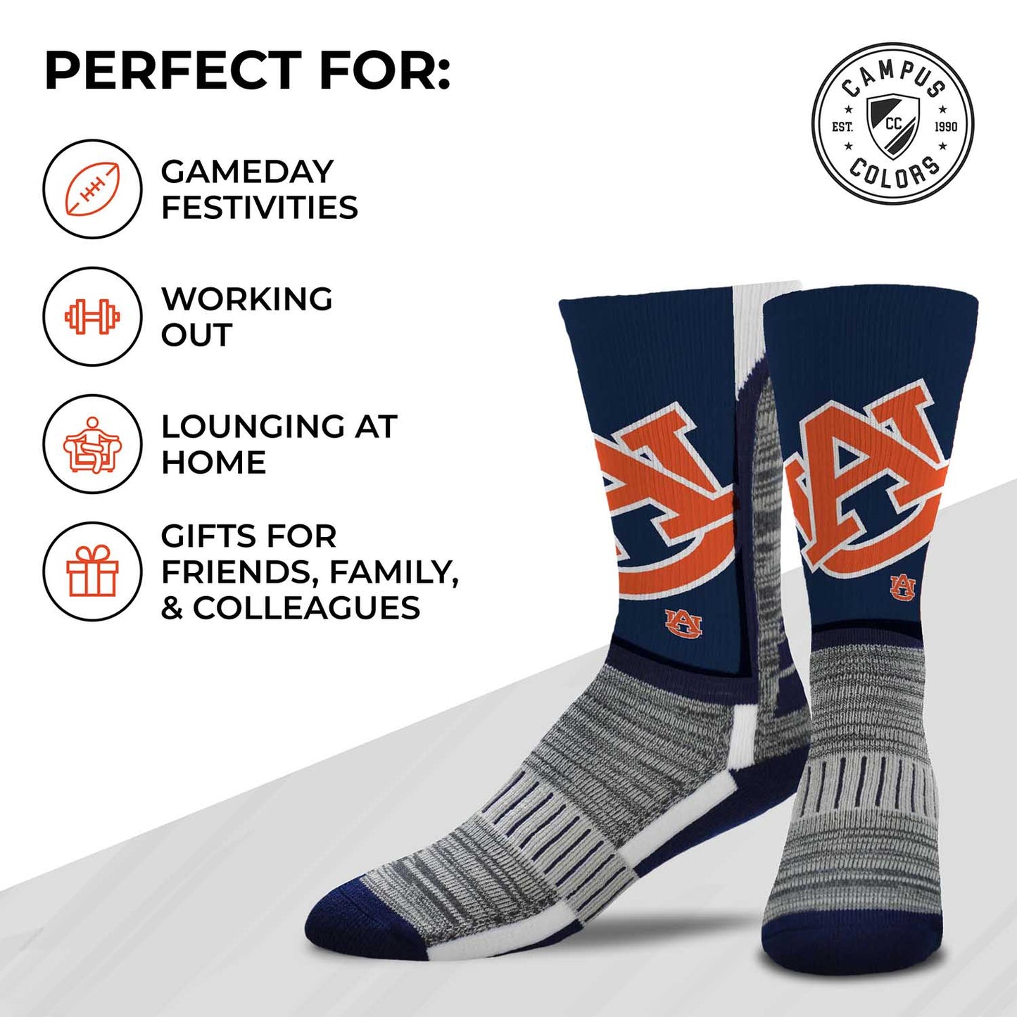 Auburn Tigers NCAA Adult State and University Crew Socks - Navy