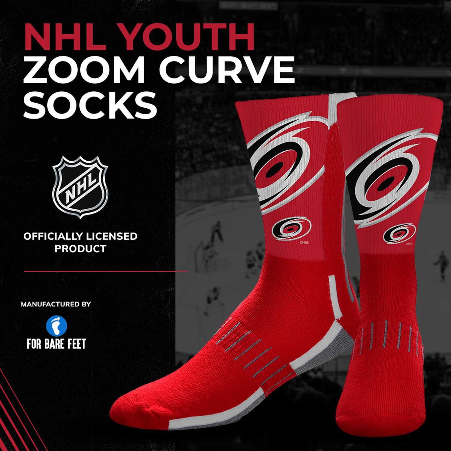 Carolina Hurricanes Youth NHL Zoom Curve Team Crew Socks - Red