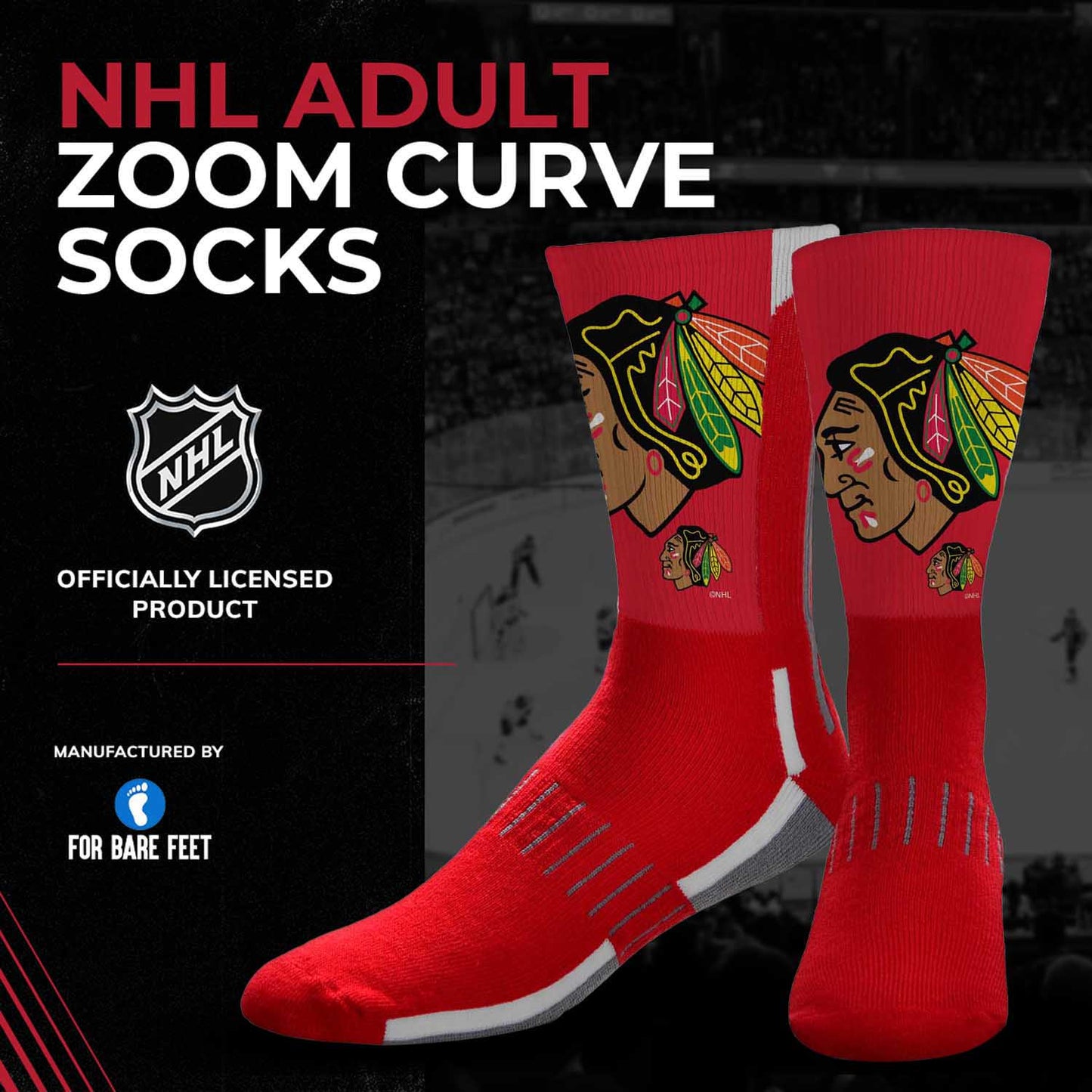 Chicago Blackhawks Adult NHL Zoom Curve Team Crew Socks - Red