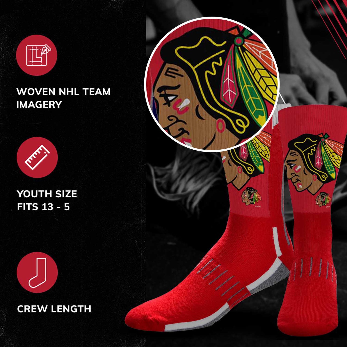 Chicago Blackhawks Adult NHL Zoom Curve Team Crew Socks - Red