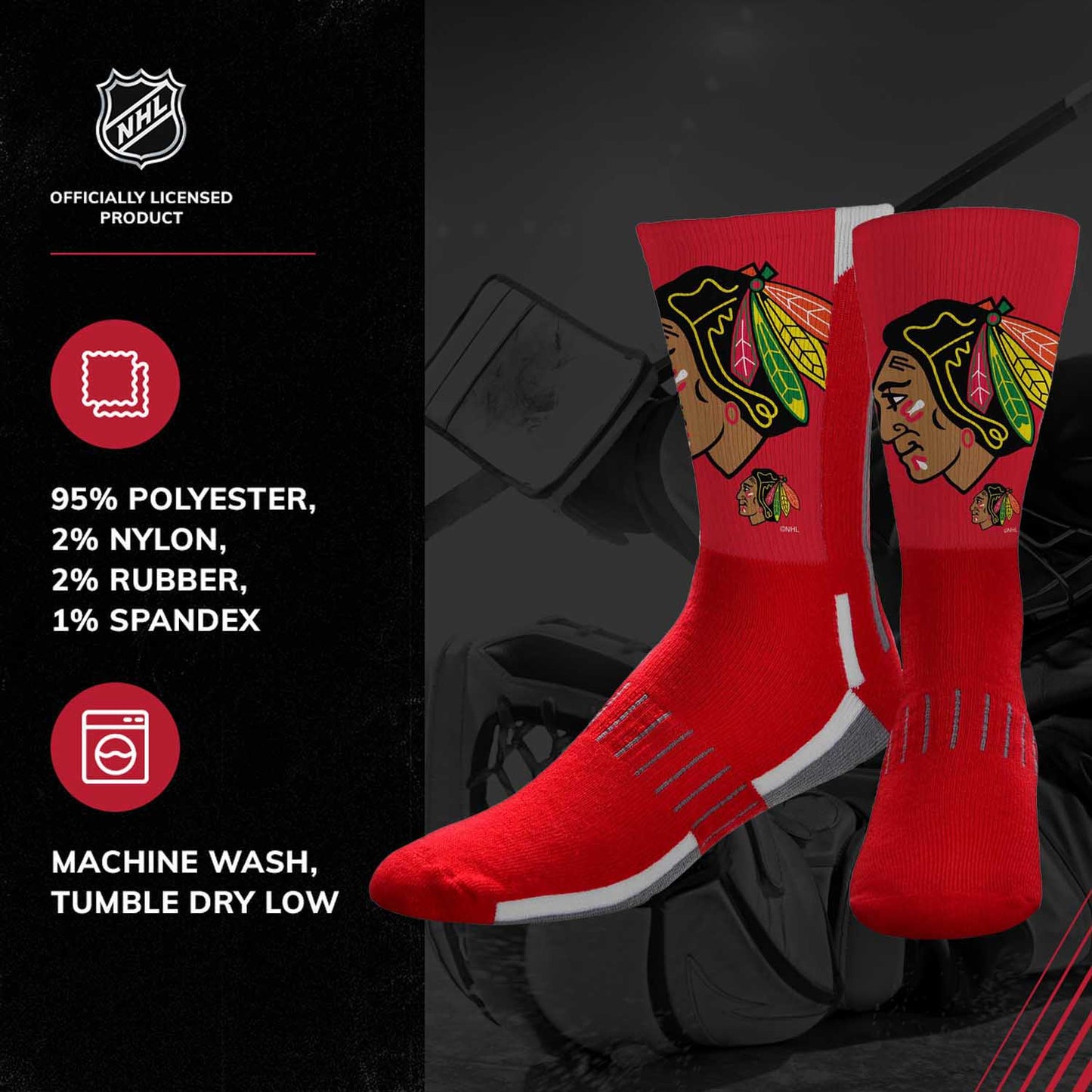 Chicago Blackhawks Adult NHL Zoom Curve Team Crew Socks - Red