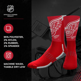 Detroit Red Wings Adult NHL Zoom Curve Team Crew Socks - Red