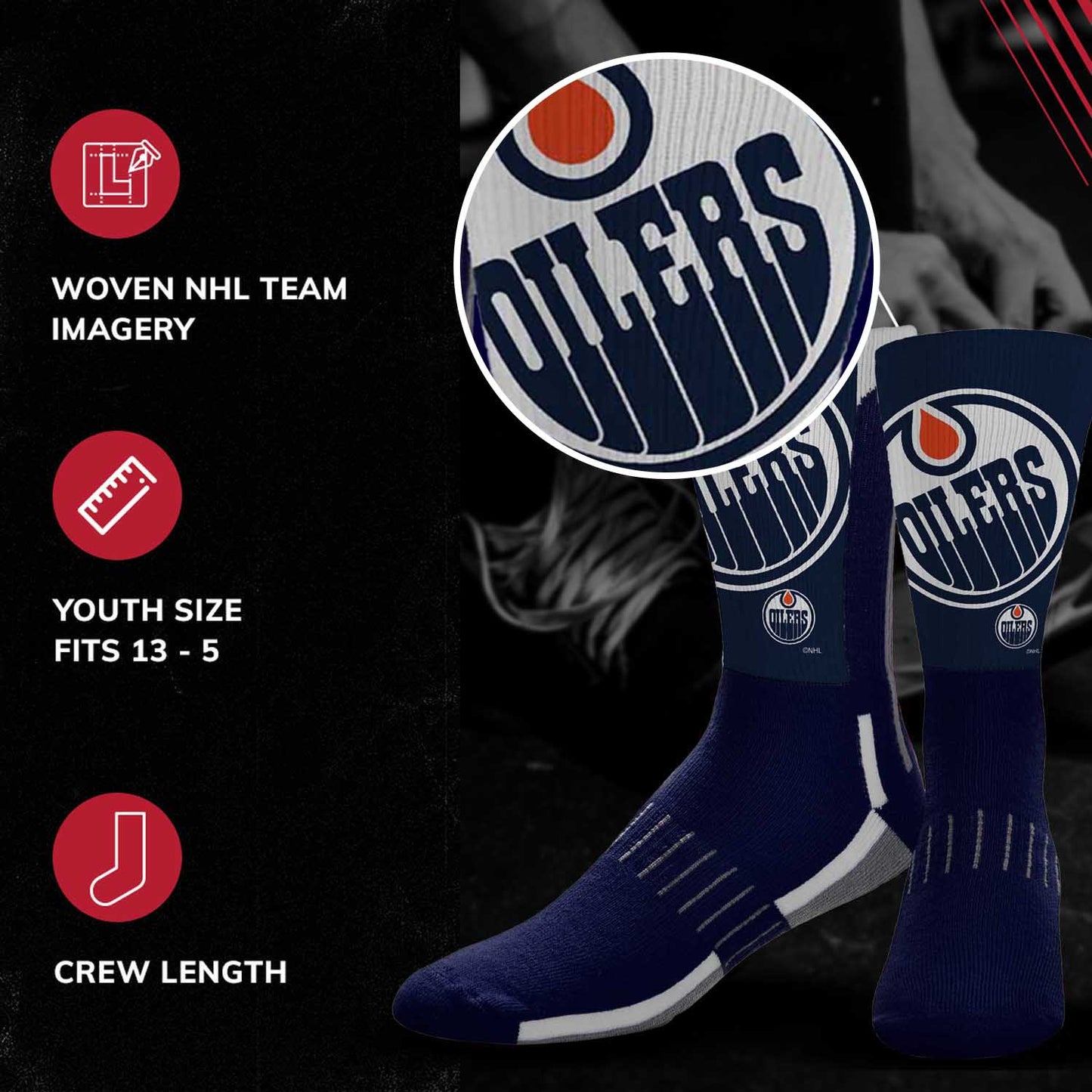 Edmonton Oilers Adult NHL Zoom Curve Team Crew Socks - Navy