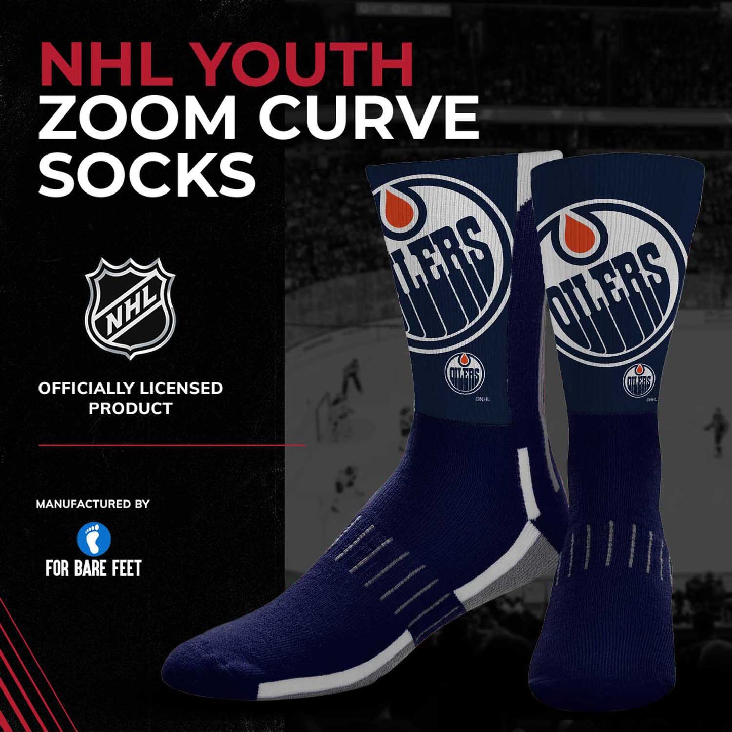 Edmonton Oilers Youth NHL Zoom Curve Team Crew Socks - Navy