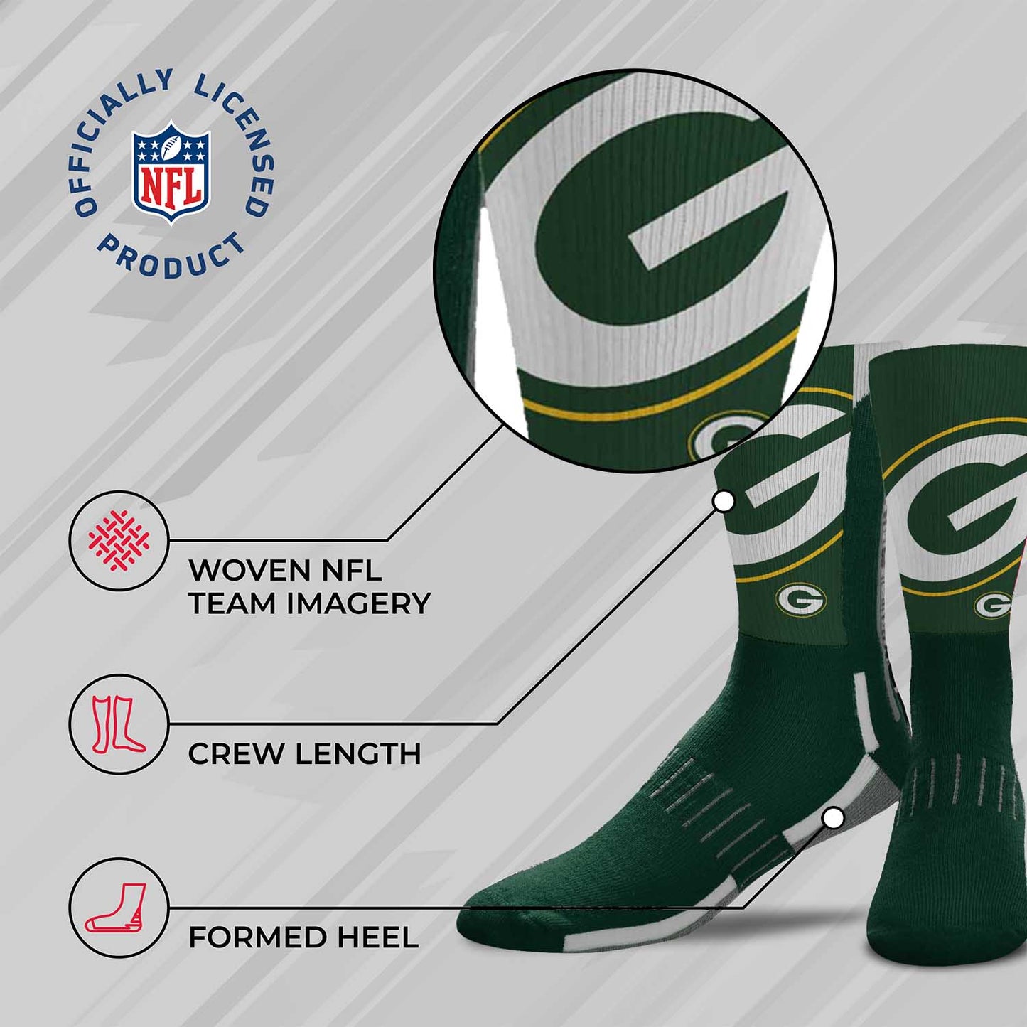 Green Bay Packers NFL V Curve  Socks - Forest Green