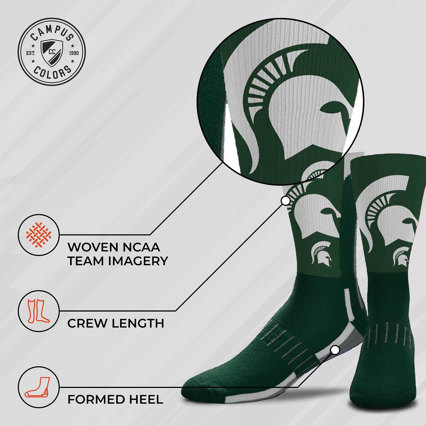 Michigan State Spartans NCAA Adult State and University Crew Socks - Forest Green
