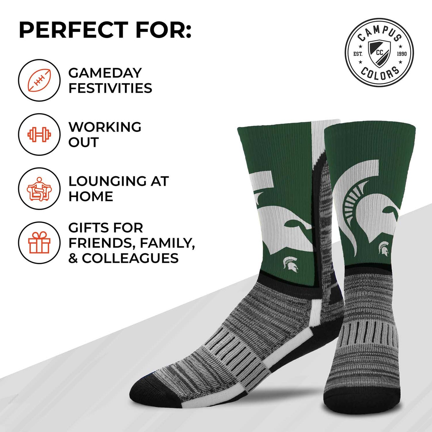 Michigan State Spartans NCAA Adult State and University Crew Socks - Green