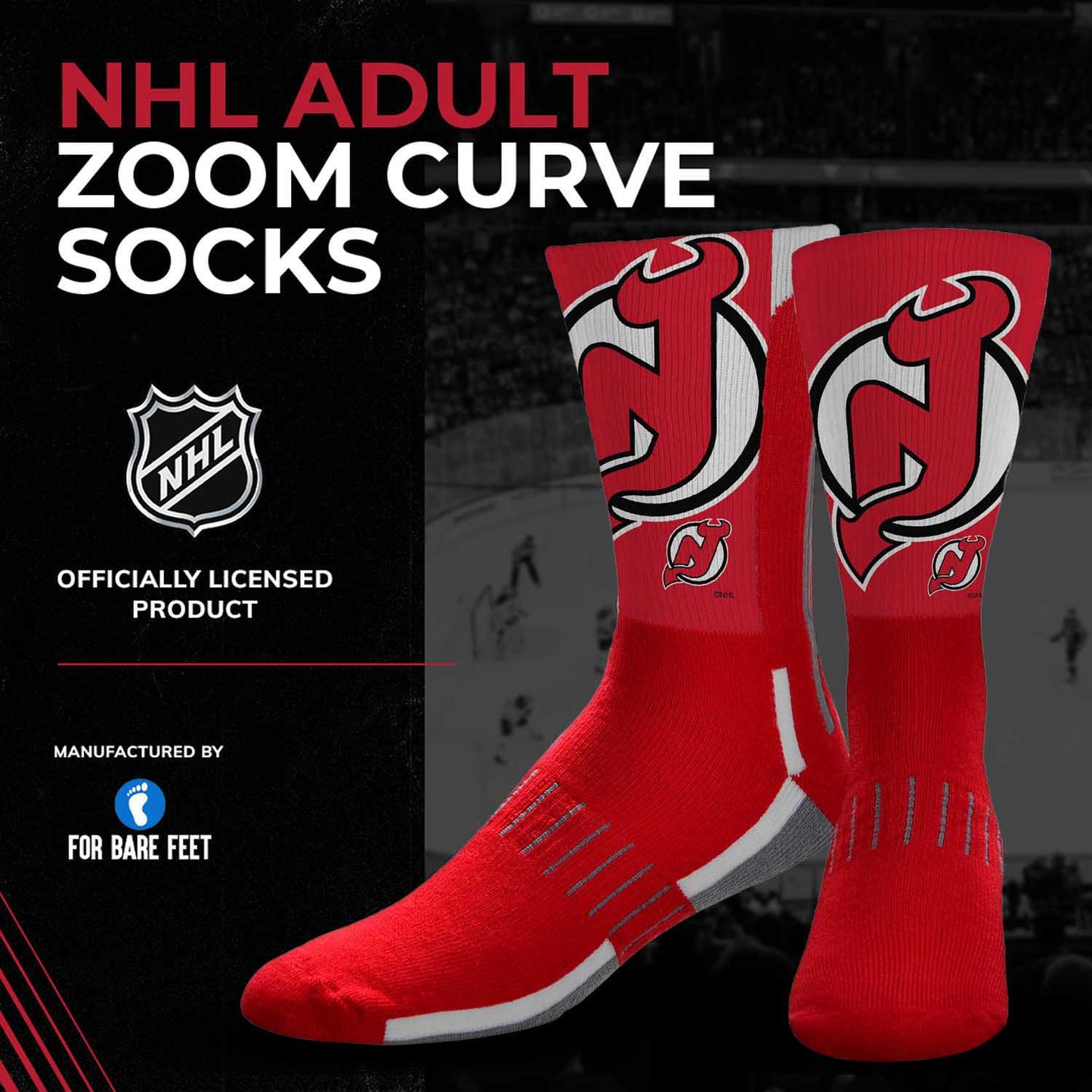New Jersey Devils Adult NHL Zoom Curve Team Crew Socks - Red