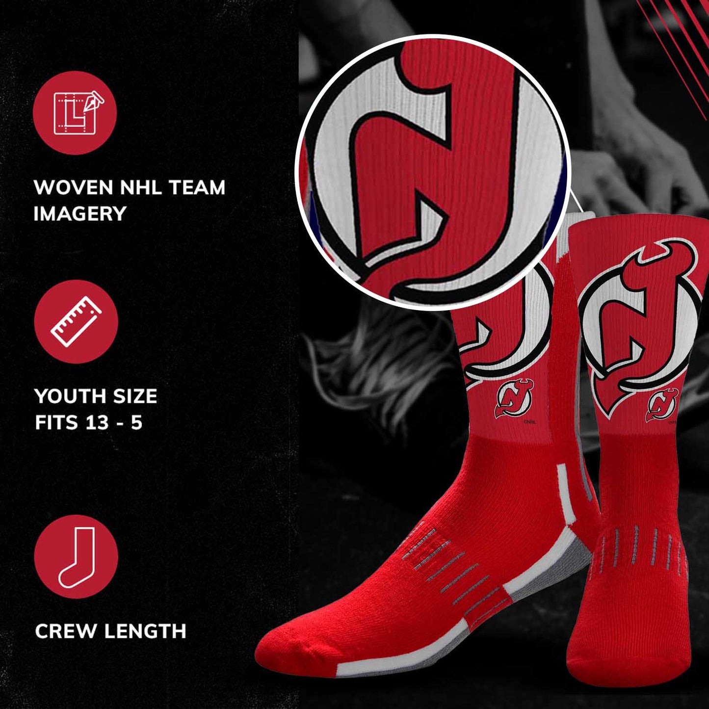 New Jersey Devils Adult NHL Zoom Curve Team Crew Socks - Red