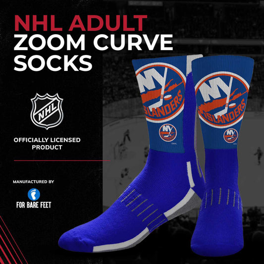 New York Islanders Adult NHL Zoom Curve Team Crew Socks - Royal