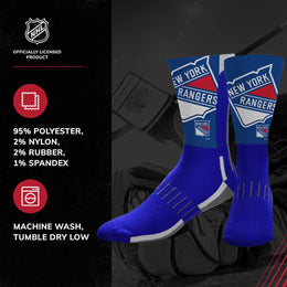 New York Rangers Adult NHL Zoom Curve Team Crew Socks - Royal