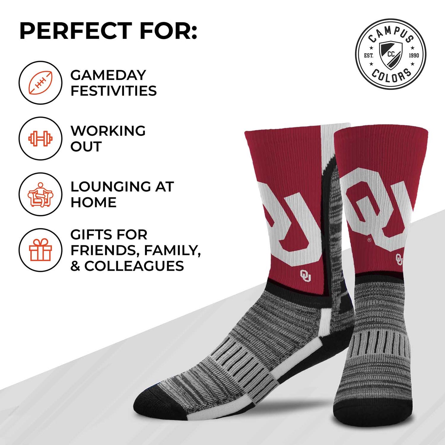 Oklahoma Sooners NCAA Adult State and University Crew Socks - Crimson