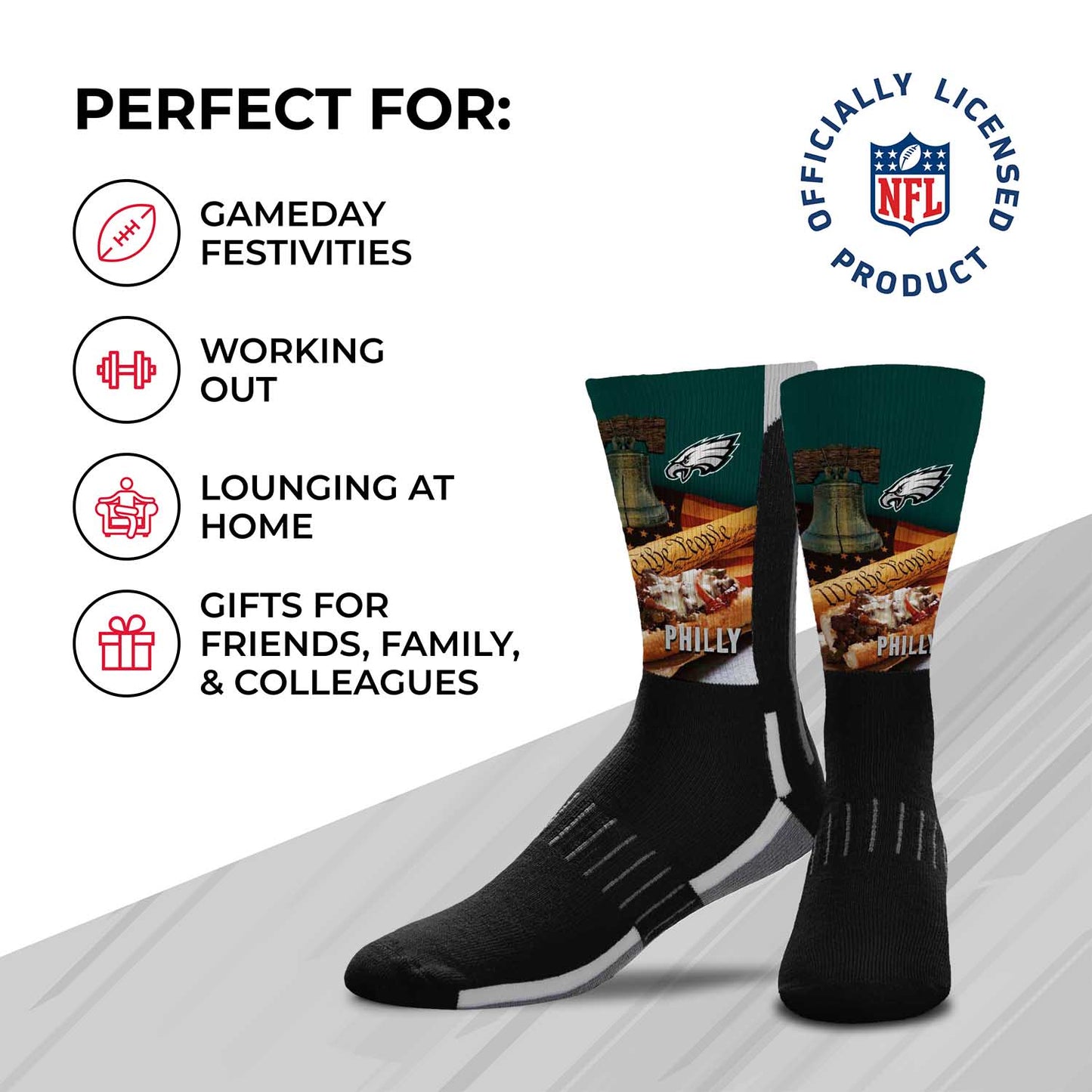 Philadelphia Eagles NFL Adult Zoom Location Crew Socks - Black