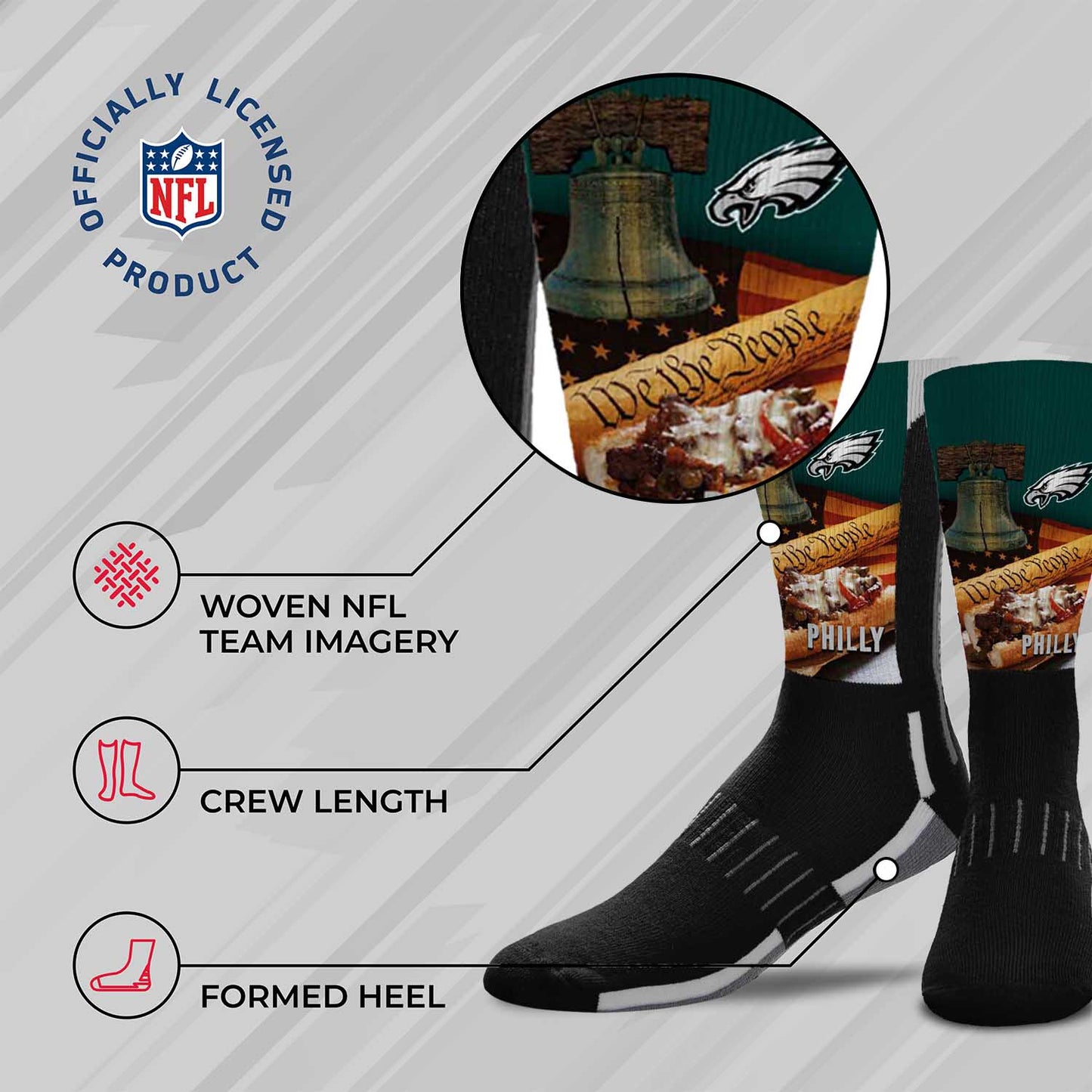 Philadelphia Eagles NFL Adult Zoom Location Crew Socks - Black